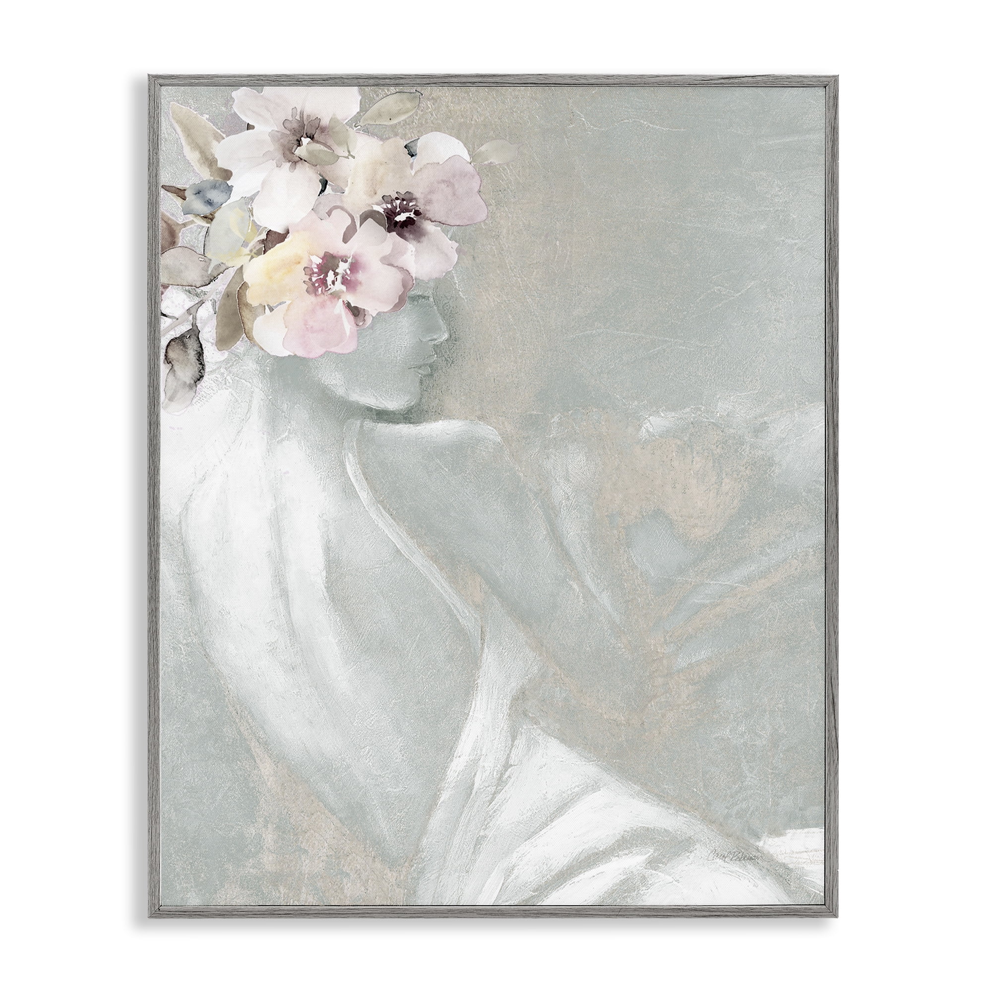Stupell Industries Chic Floral Woman Novelty Painting Gray Framed Art Print Wall Art, 16 x 20
