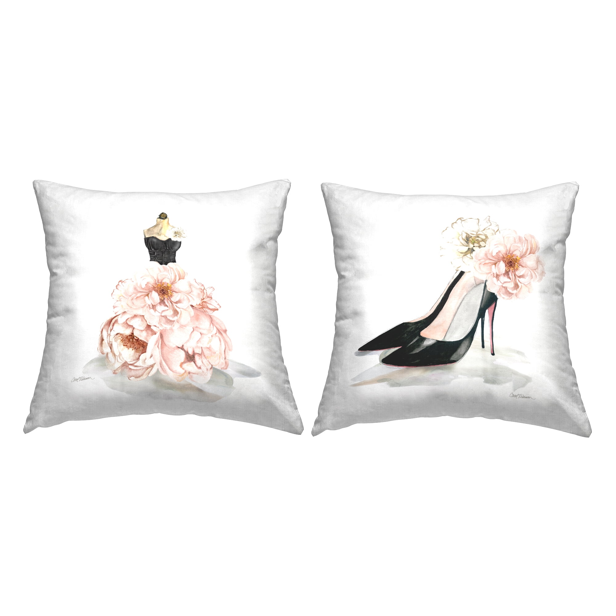 Chic Pink and Black Floral Fashion Decorative Pillow Set