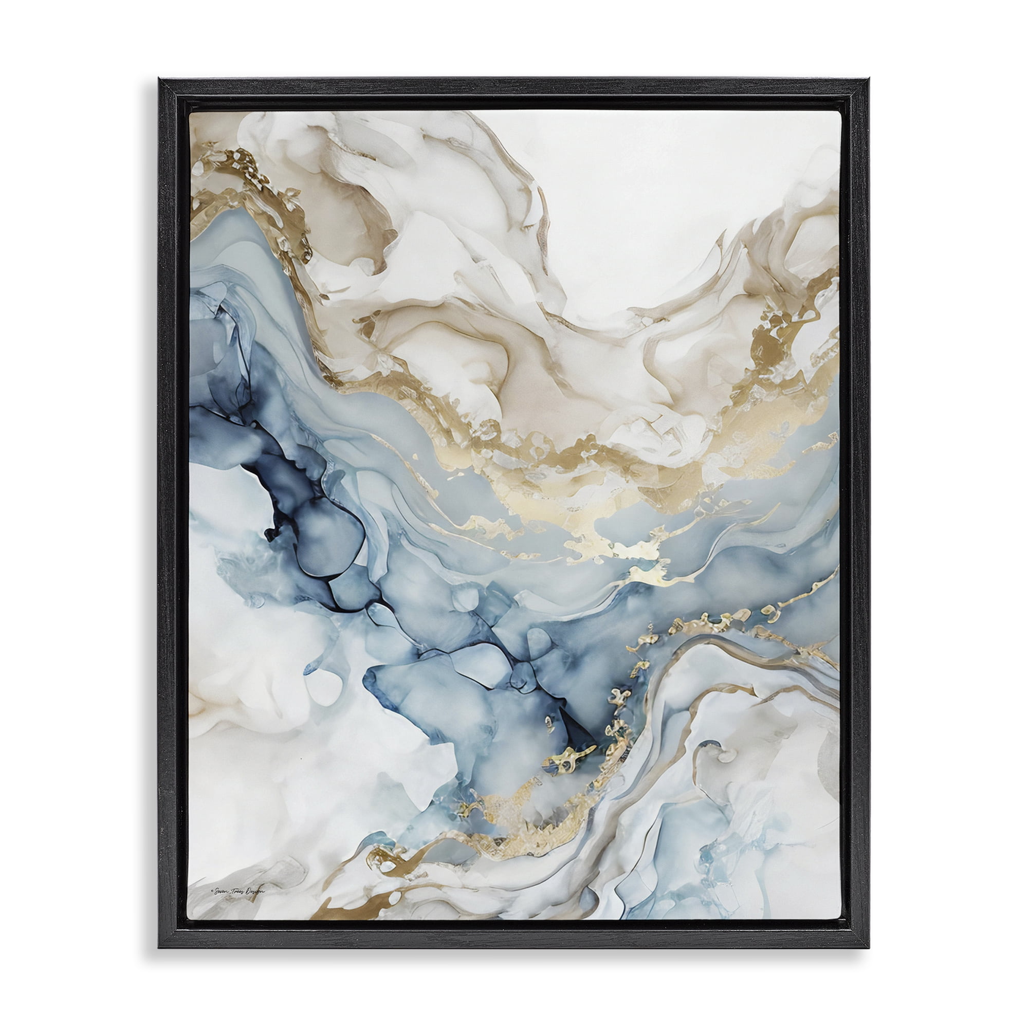 Stupell Industries Chic Geode Pattern Abstract Painting Black Floater Framed Canvas Art Print Wall Art, 17 x 21