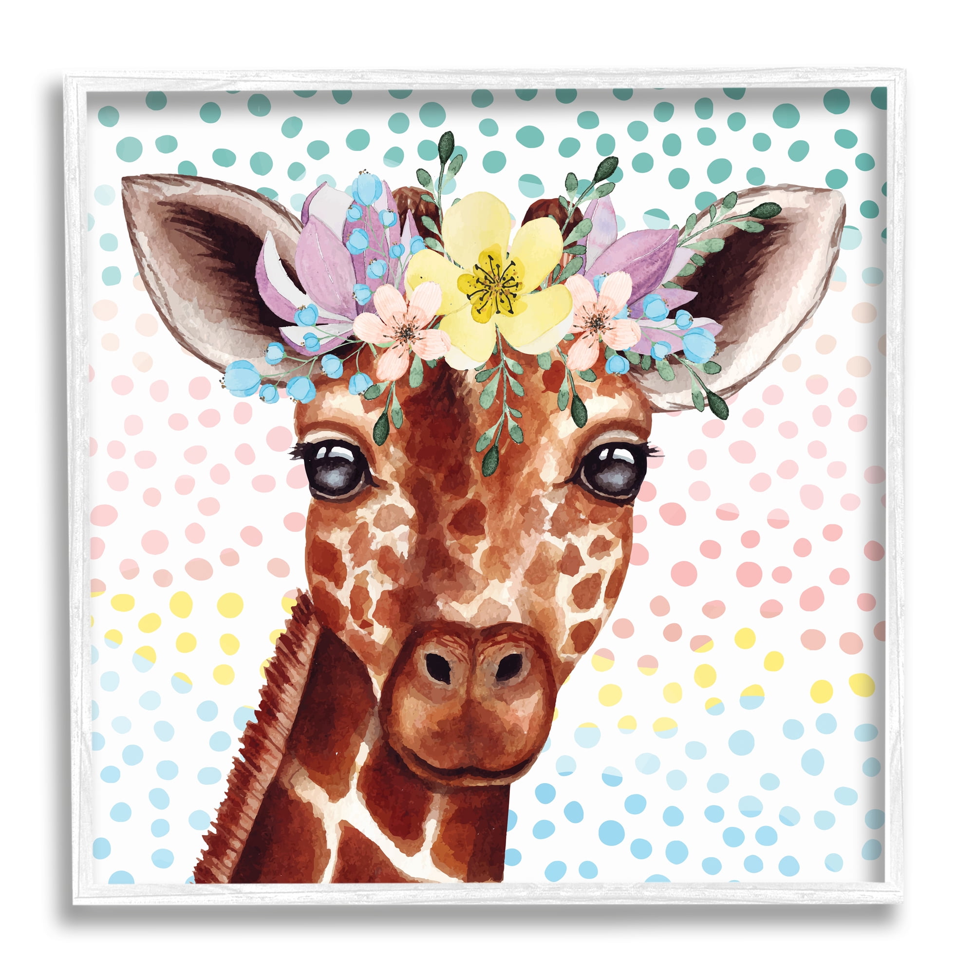 Stupell Industries Chic Giraffe Spring Floral Crown Rainbow Polka Dot Ombre, 12 x 12, Design by ND Art