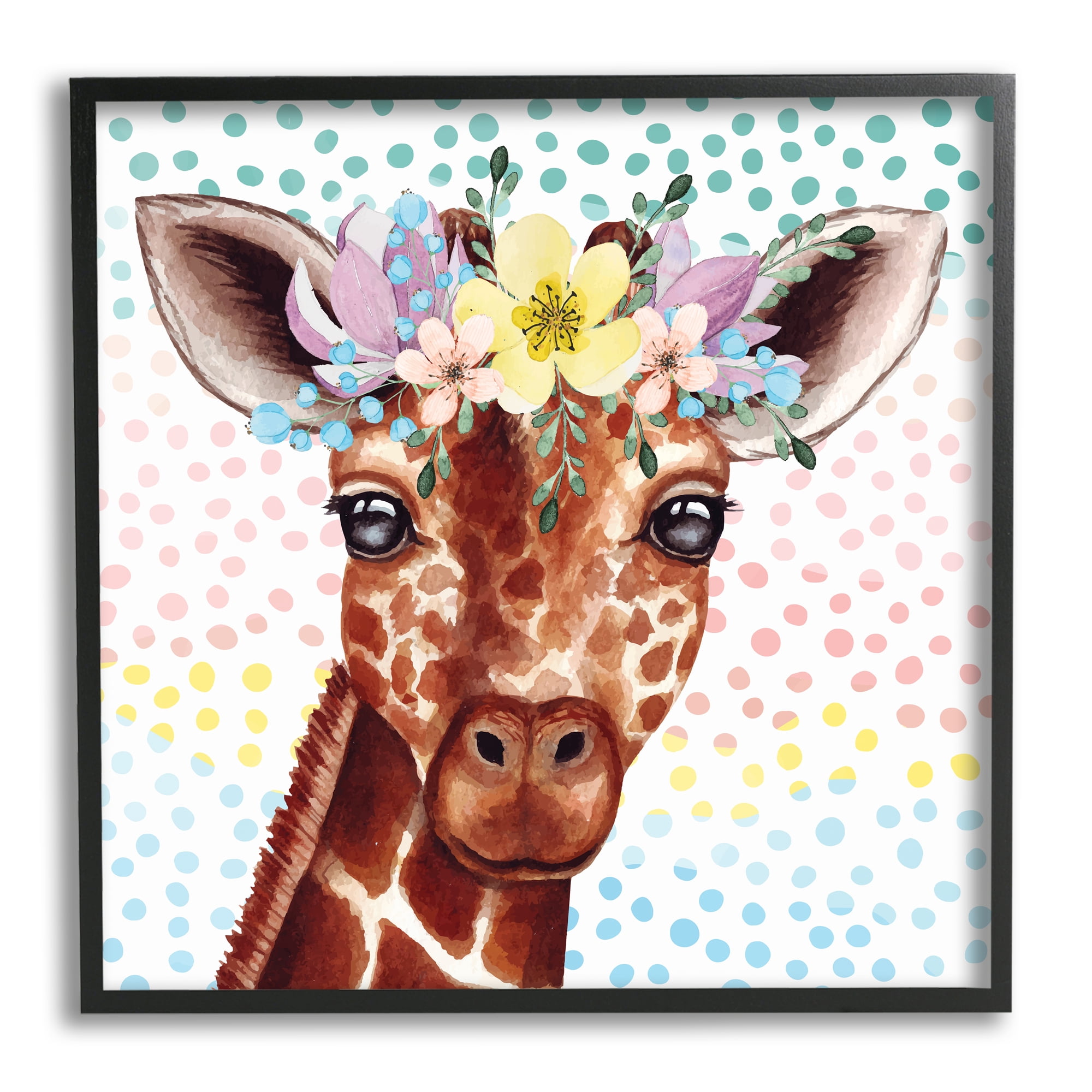 Stupell Industries Chic Giraffe Spring Floral Crown Rainbow Polka Dot Ombre, 17 x 30, Design by ND Art