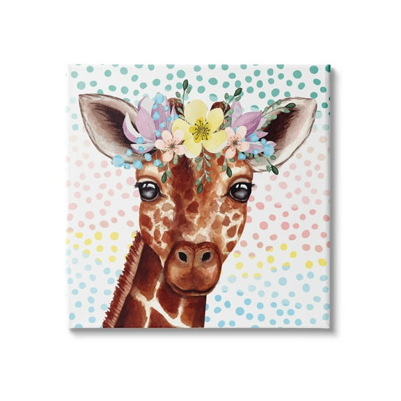 Stupell Industries Chic Giraffe Spring Floral Crown Rainbow Polka Dot Ombre, 24 x 24, Design by ND Art