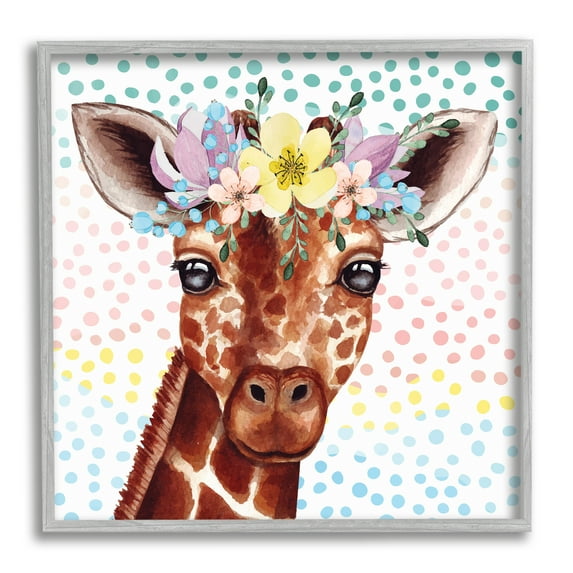 Stupell Industries Chic Giraffe Spring Floral Crown Rainbow Polka Dot Ombre, 24 x 24, Design by ND Art