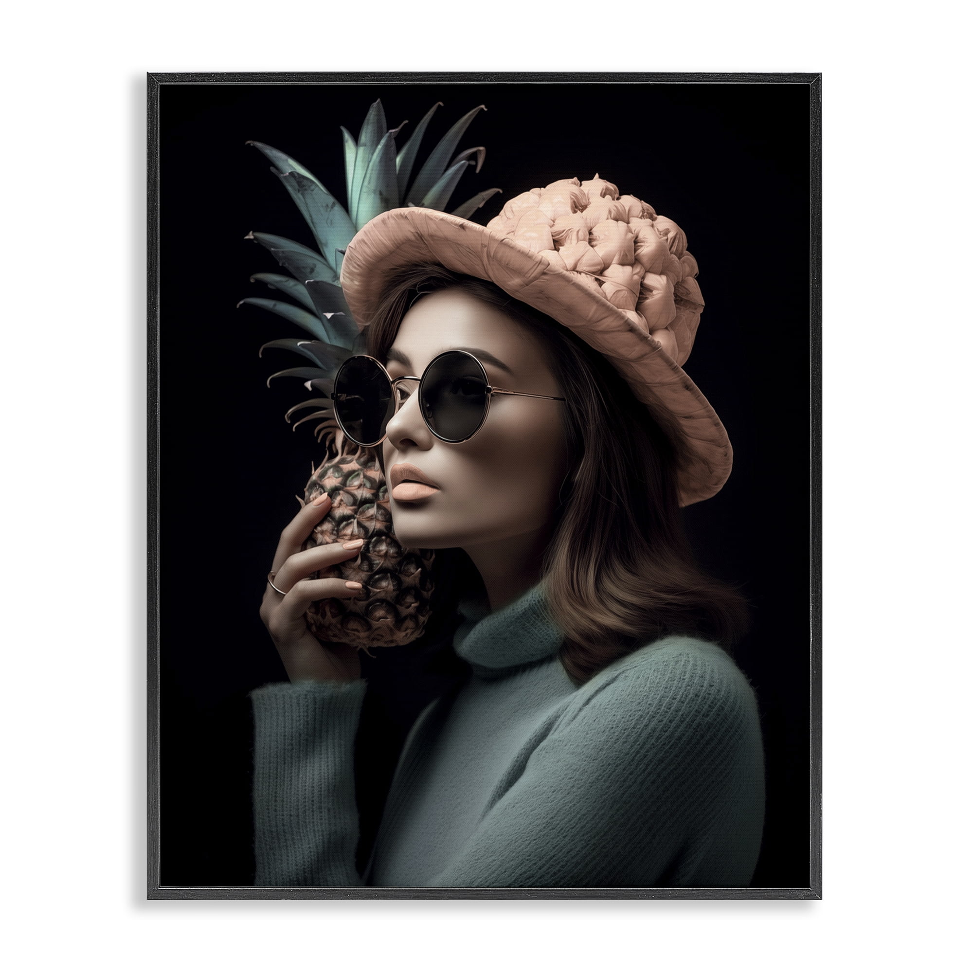 Stupell Industries Chic Girl with Pineapple Novelty Painting Black Framed Art Print Wall Art, 11 x 14