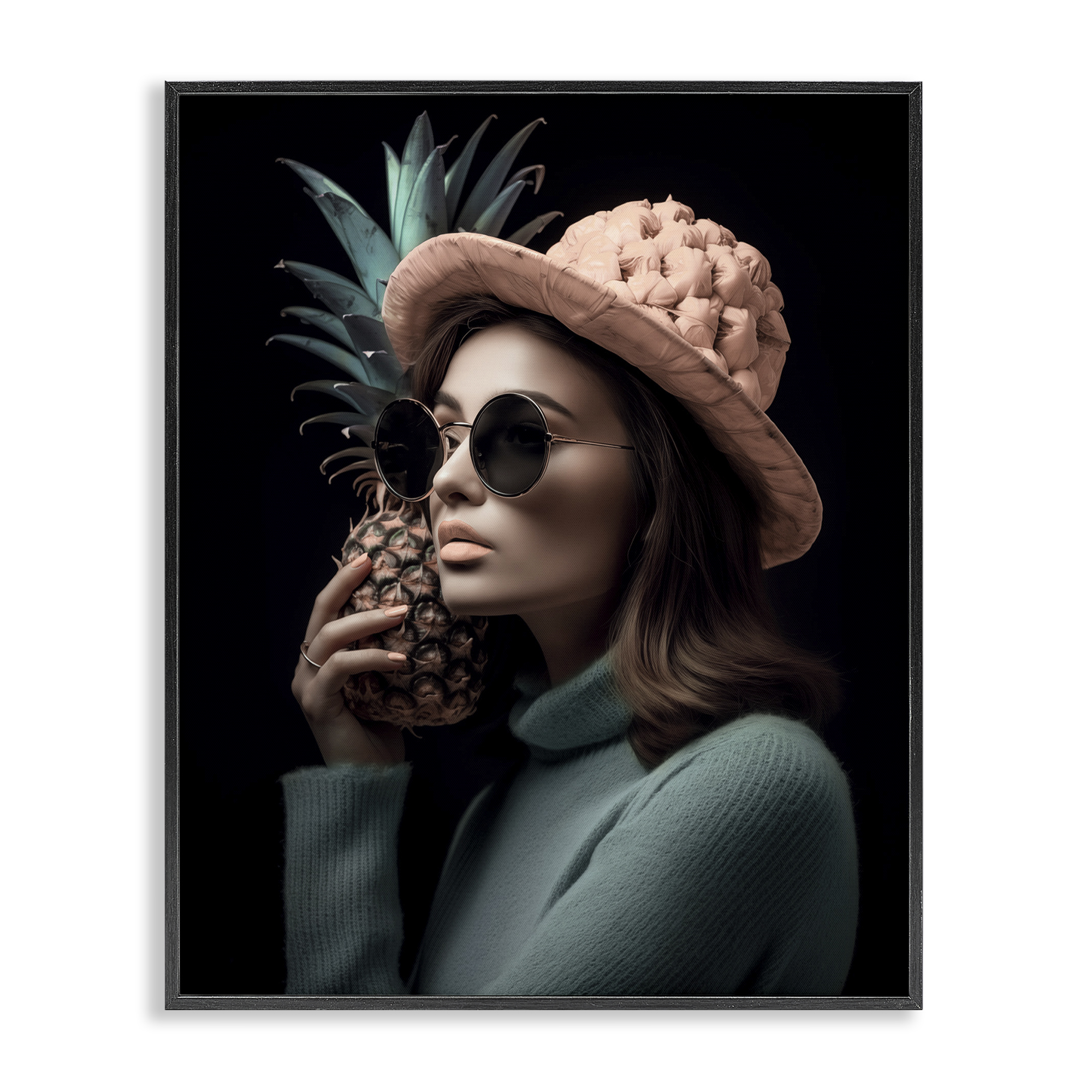 Stupell Industries Chic Girl with Pineapple Novelty Painting Black Framed Art Print Wall Art, 24