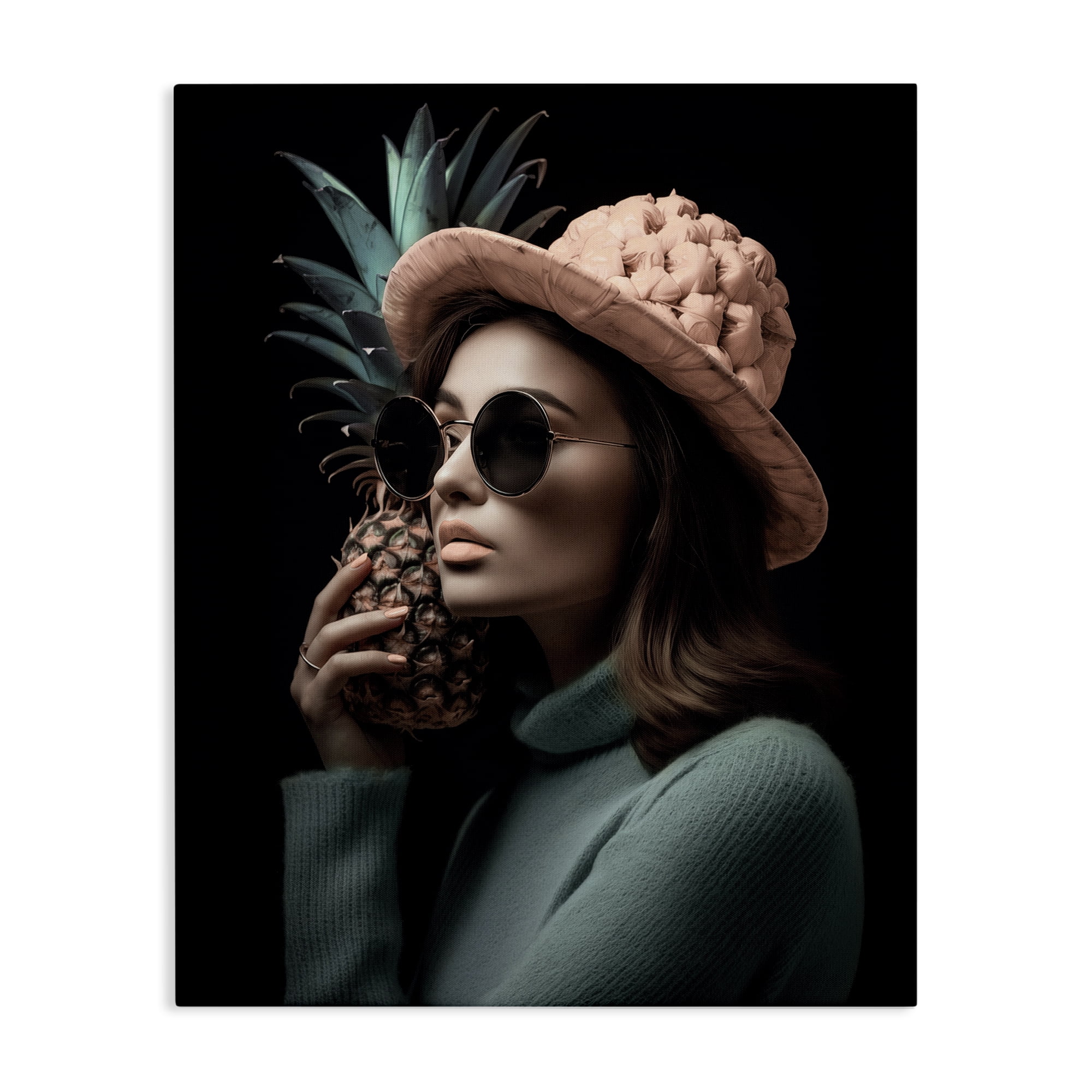 Stupell Industries Chic Girl with Pineapple Novelty Painting Gallery Wrapped Canvas Art Print Wall Art, 36 x 48