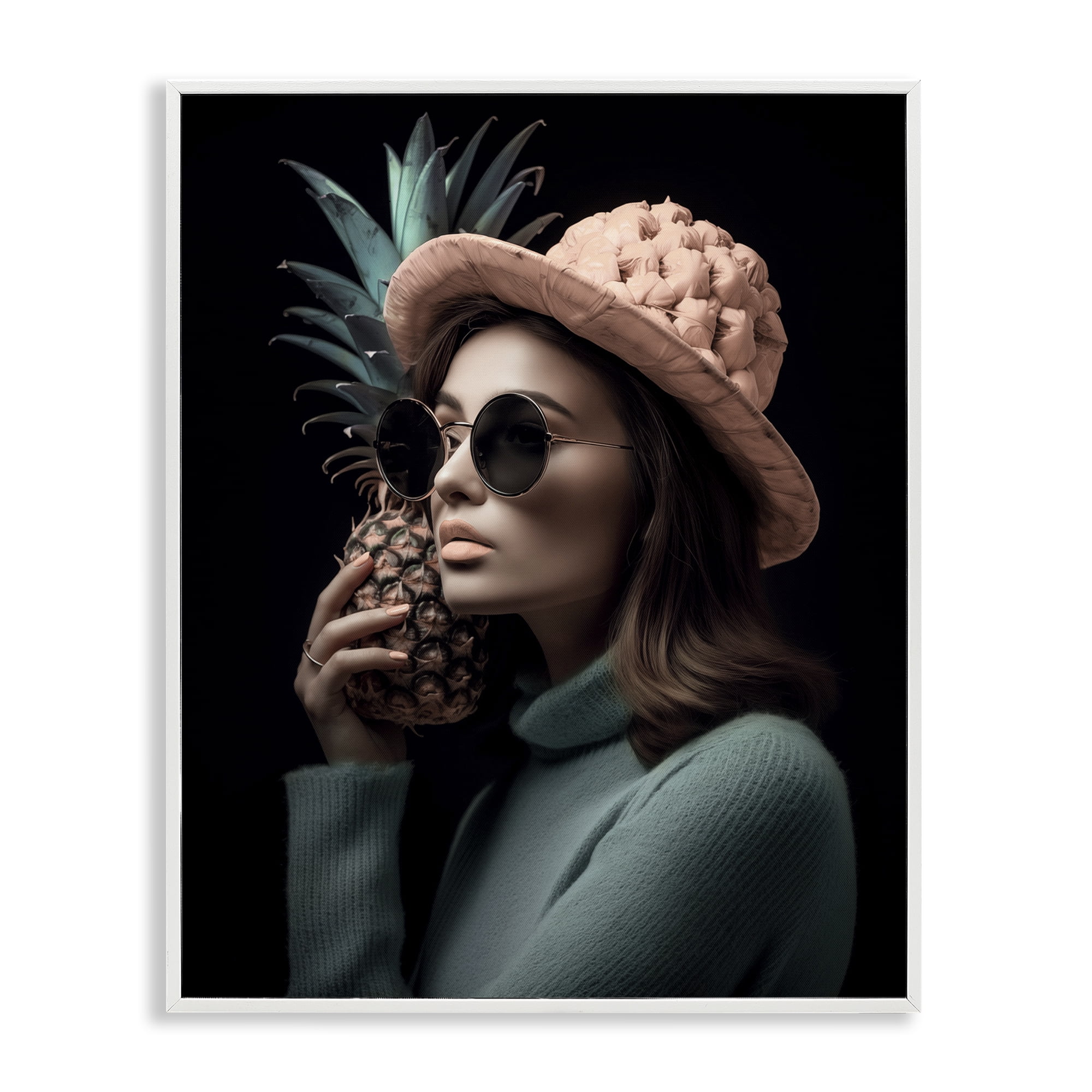 Stupell Industries Chic Girl with Pineapple Novelty Painting White Framed Art Print Wall Art, 11 x 14