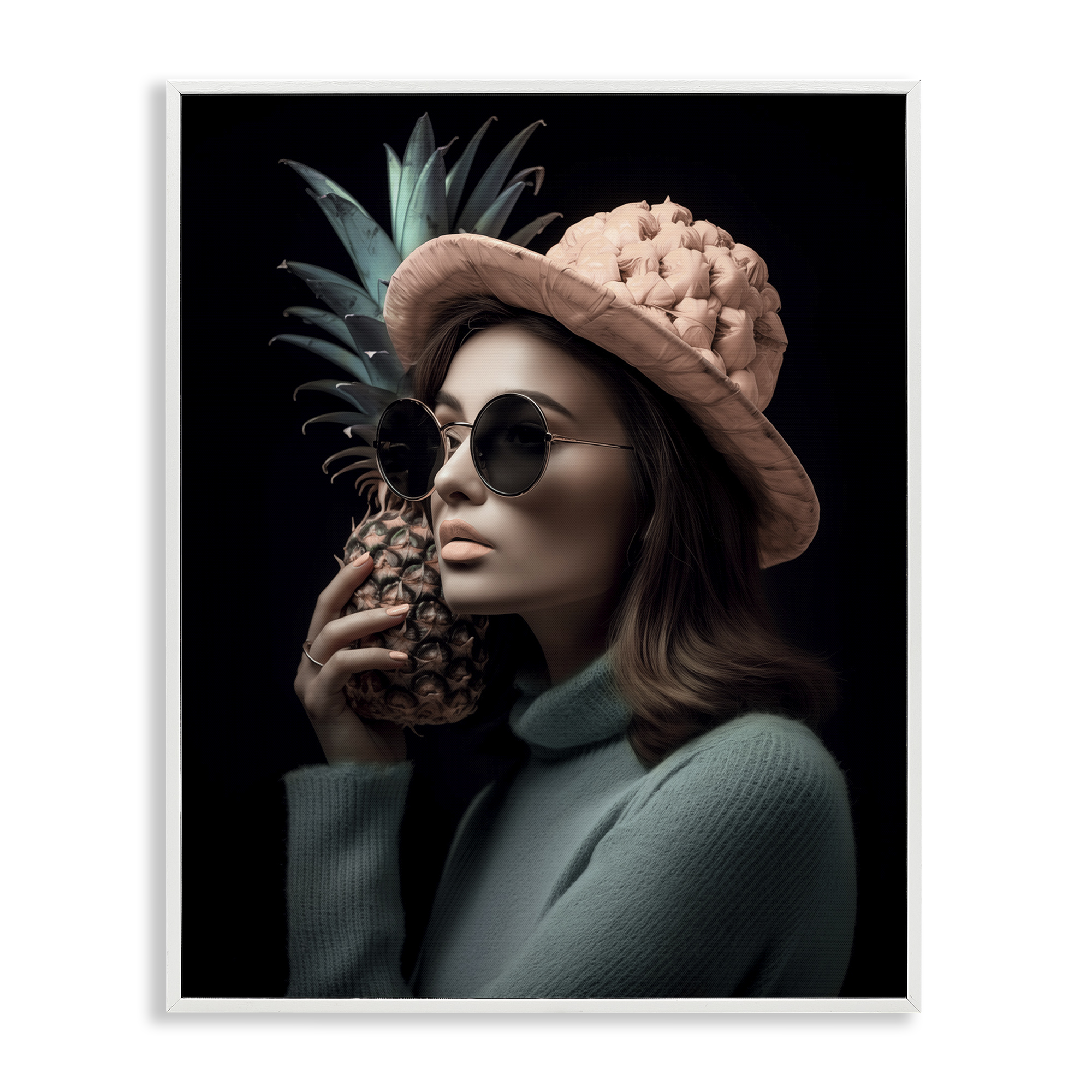 Stupell Industries Chic Girl with Pineapple Novelty Painting White Framed Art Print Wall Art, 24 x 30