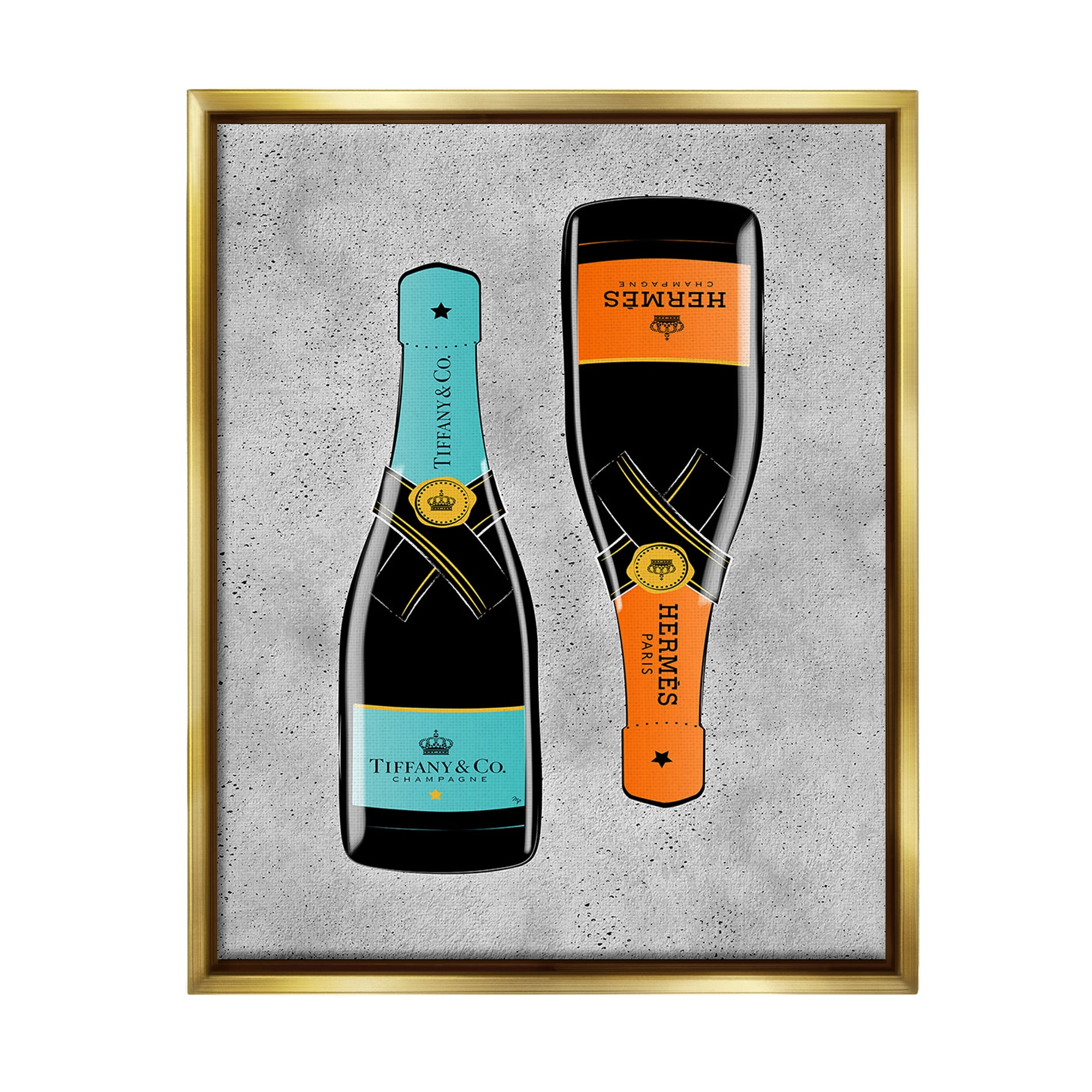 Stupell Industries Chic Glam Champagne Food & Beverage Painting Gold Floater Framed Canvas Art Print Wall Art, 25 x 31