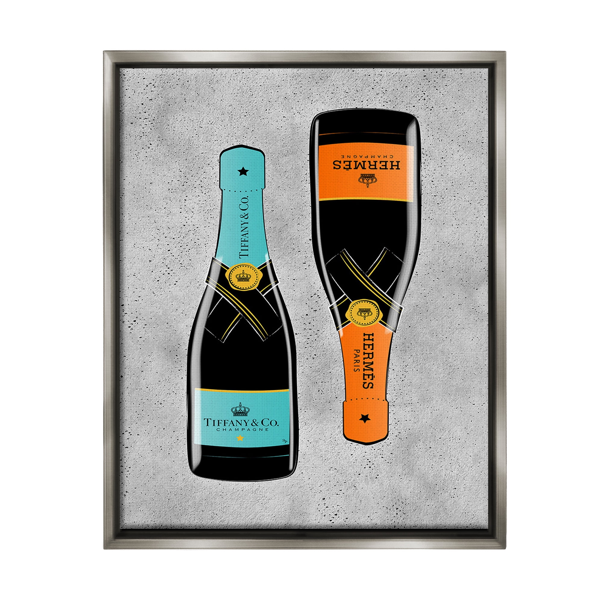 Stupell Industries Chic Glam Champagne Food & Beverage Painting Gray Floater Framed Canvas Art Print Wall Art, 17 x 21