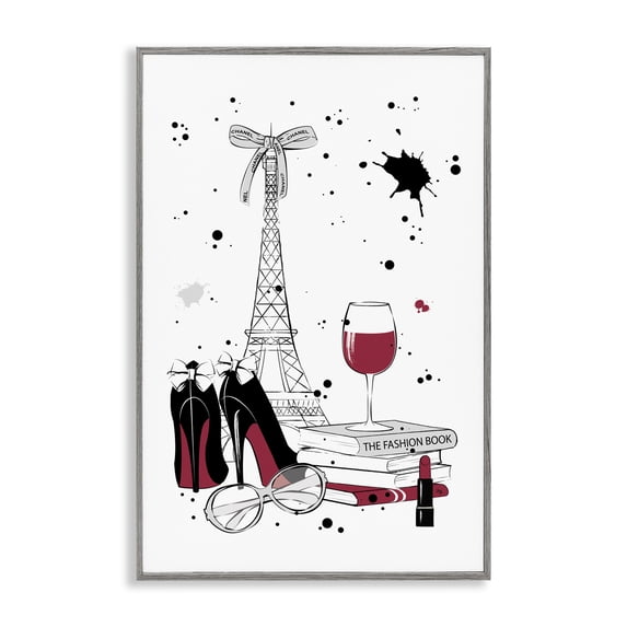 Stupell Industries Chic Glam Travel Essentials Fashion Painting Gray Framed Art Print Wall Art, 20 x 30