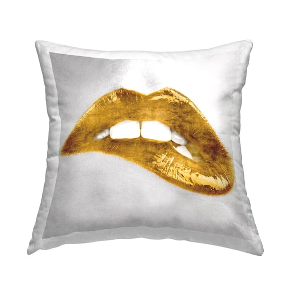 Stupell Industries Chic Golden Lipstick Glam Makeup Square Decorative Printed Throw Pillow, 18 x 18,