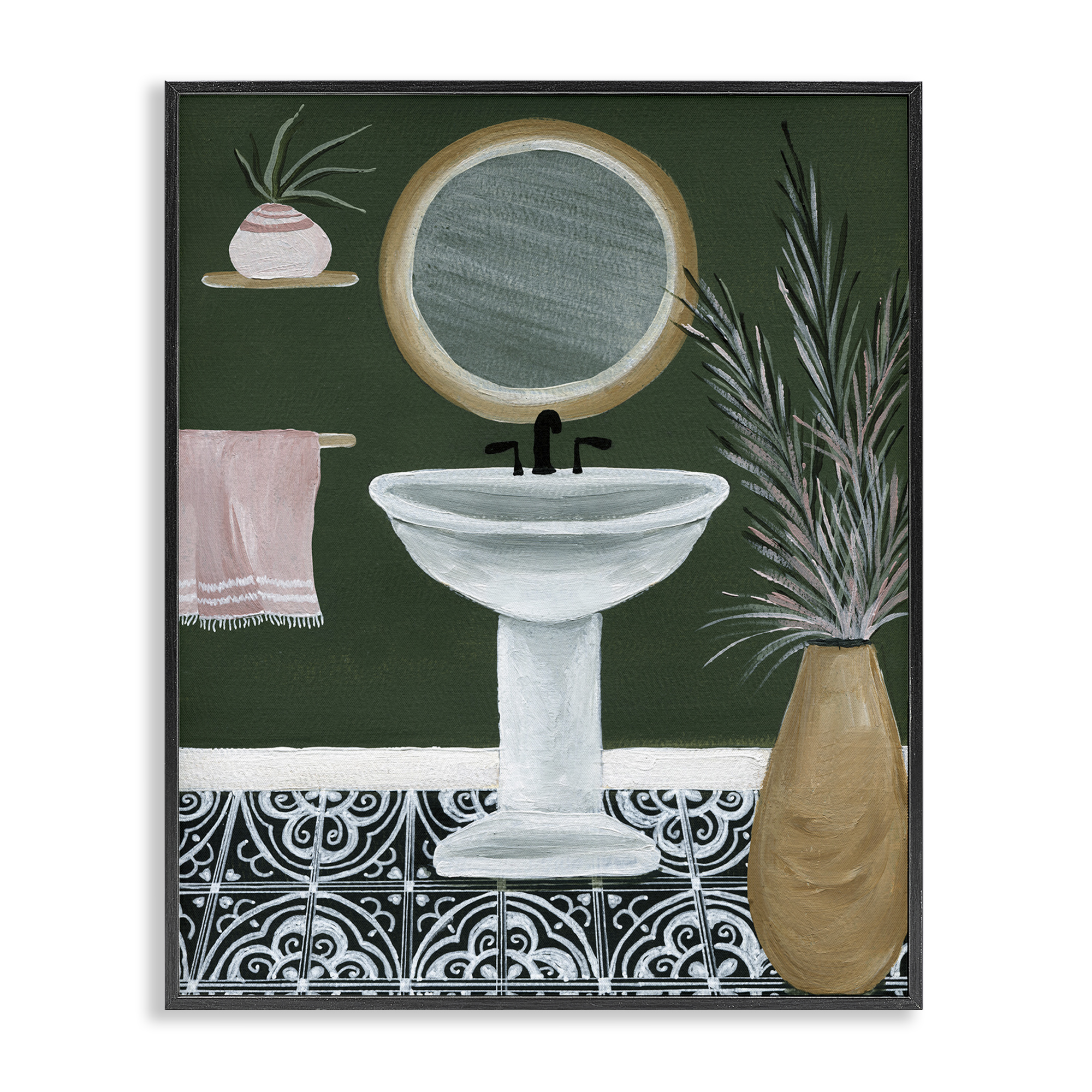 Stupell Industries Chic Green Bathroom Typography Painting Black Framed Art Print Wall Art, 24 x 30