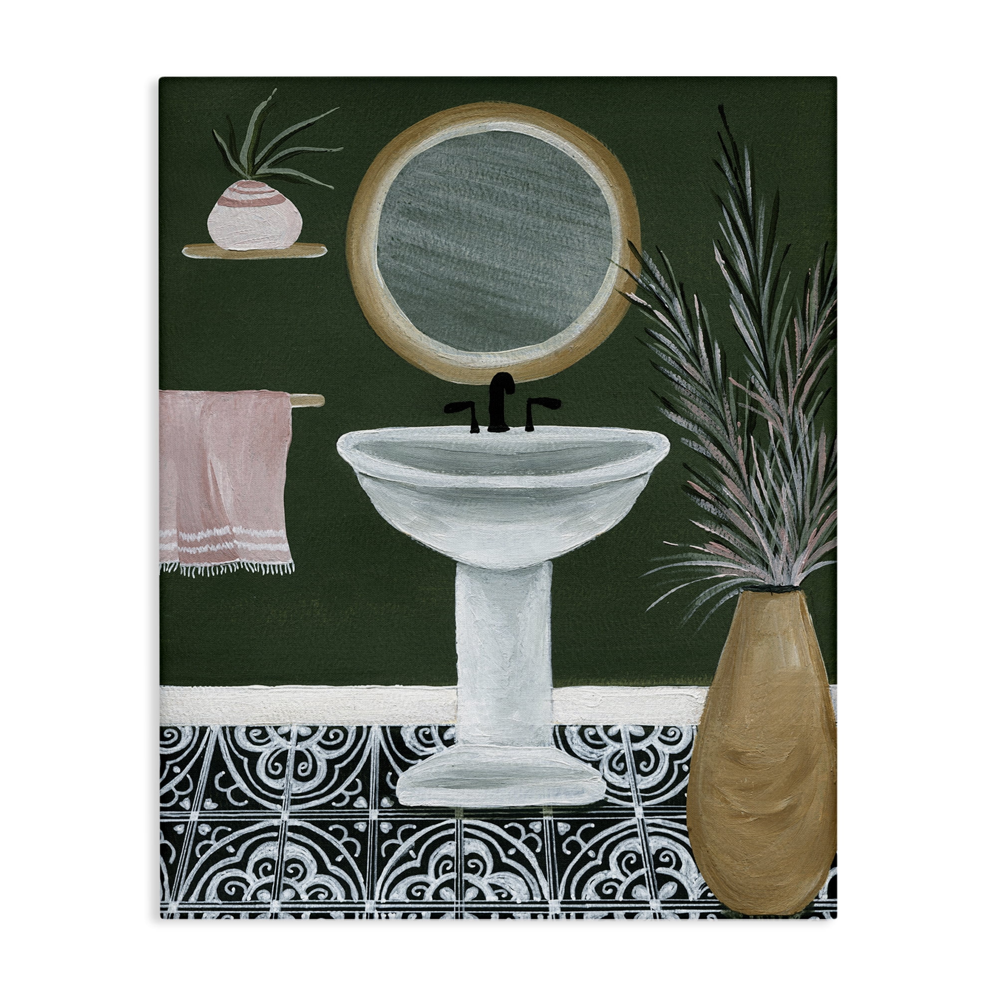 Stupell Industries Chic Green Bathroom Typography Painting Gallery Wrapped Canvas Art Print Wall Art, 24 x 30
