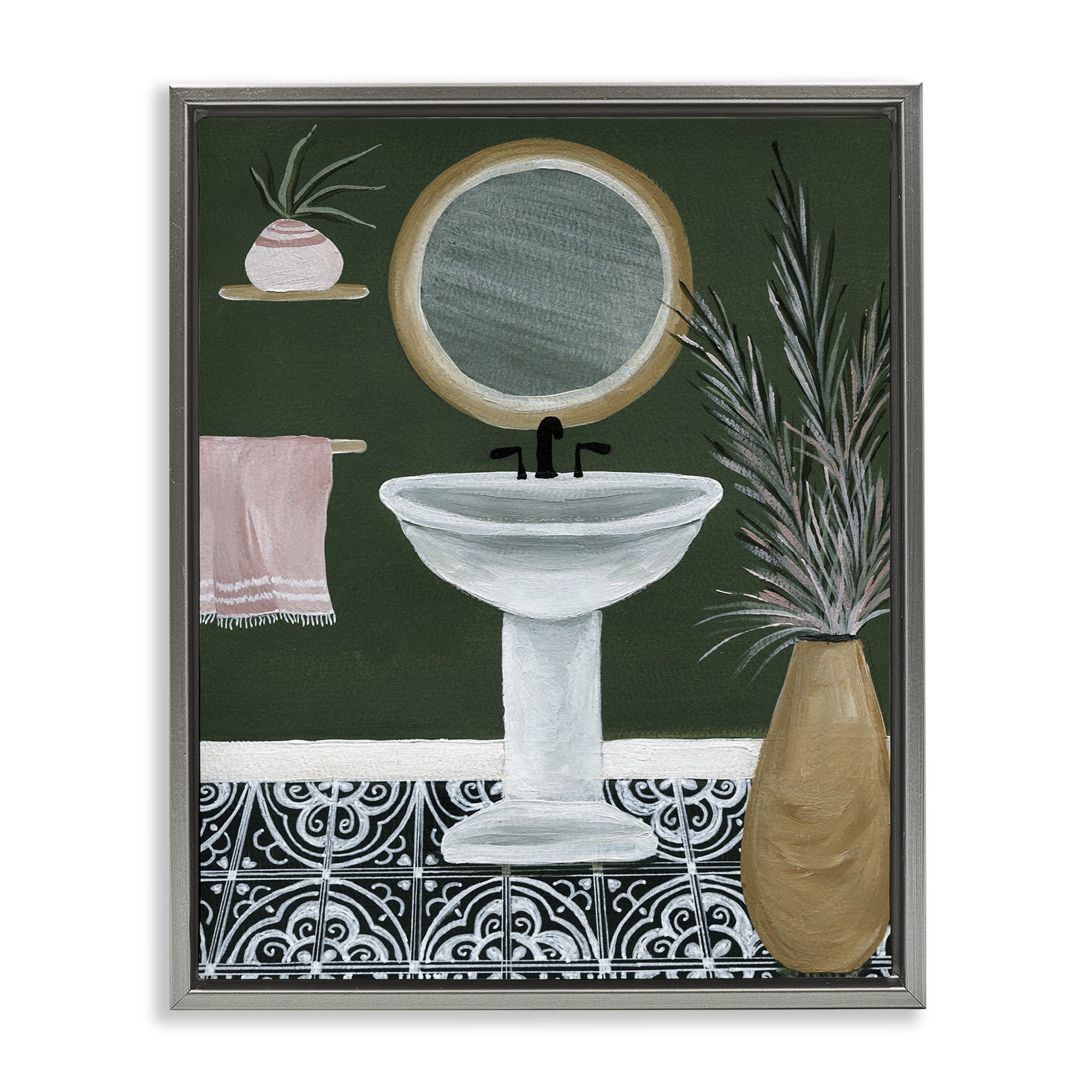 Stupell Industries Chic Green Bathroom Typography Painting Gray Floater Framed Canvas Art Print Wall Art, 25 x 31