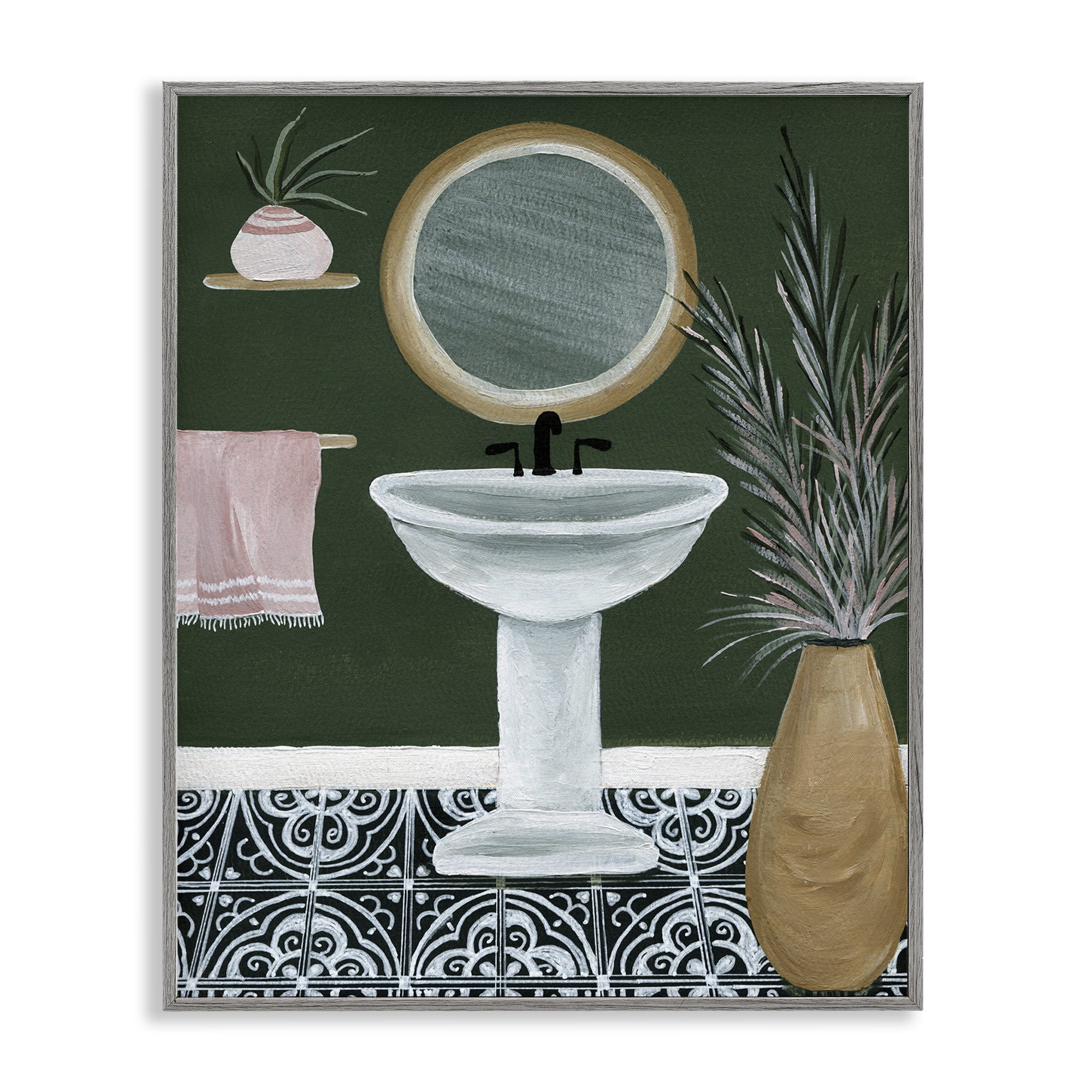 Stupell Industries Chic Green Bathroom Typography Painting Gray Framed Art Print Wall Art, 16 x 20