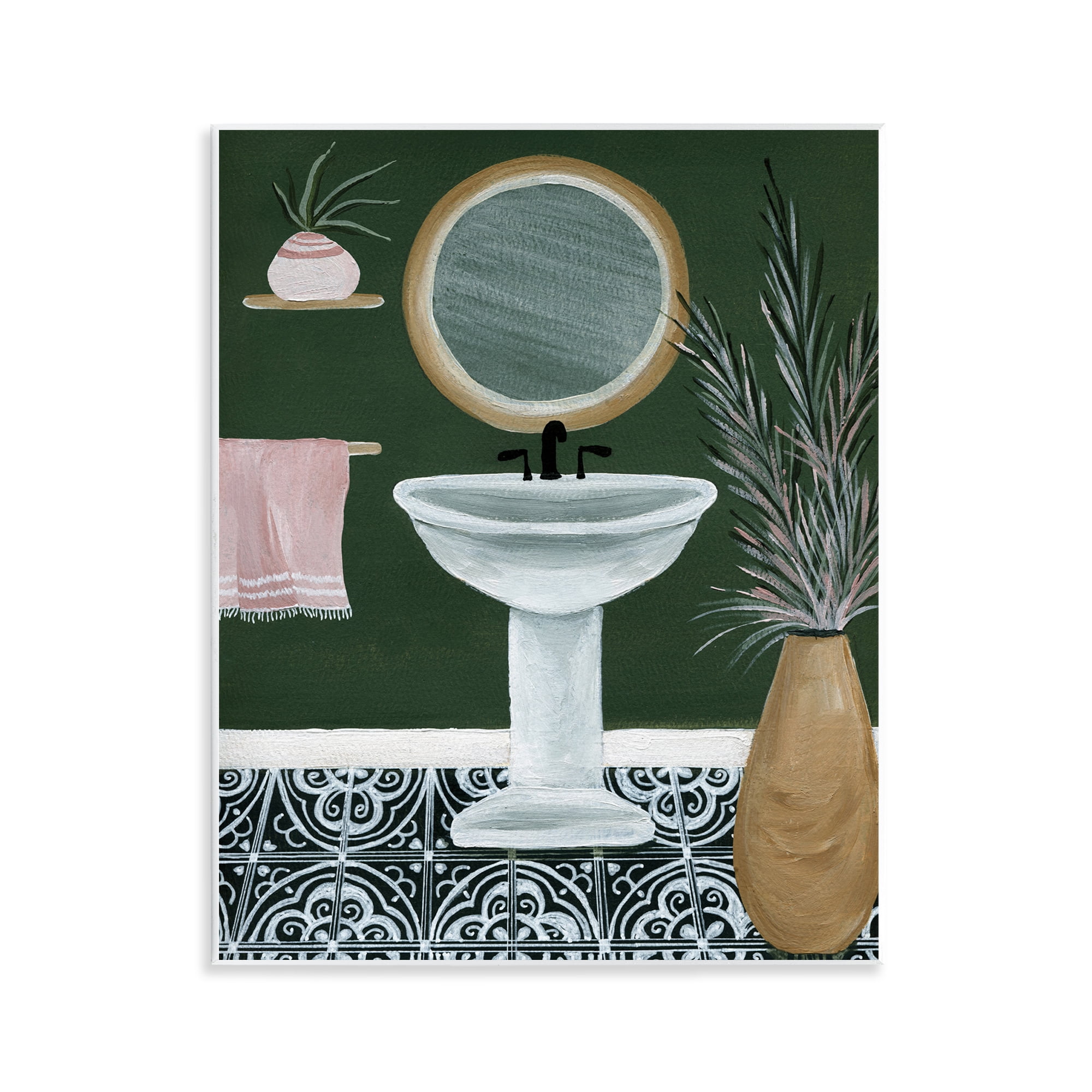 Stupell Industries Chic Green Bathroom Typography Painting Unframed Art Print Wall Art, 11 x 14