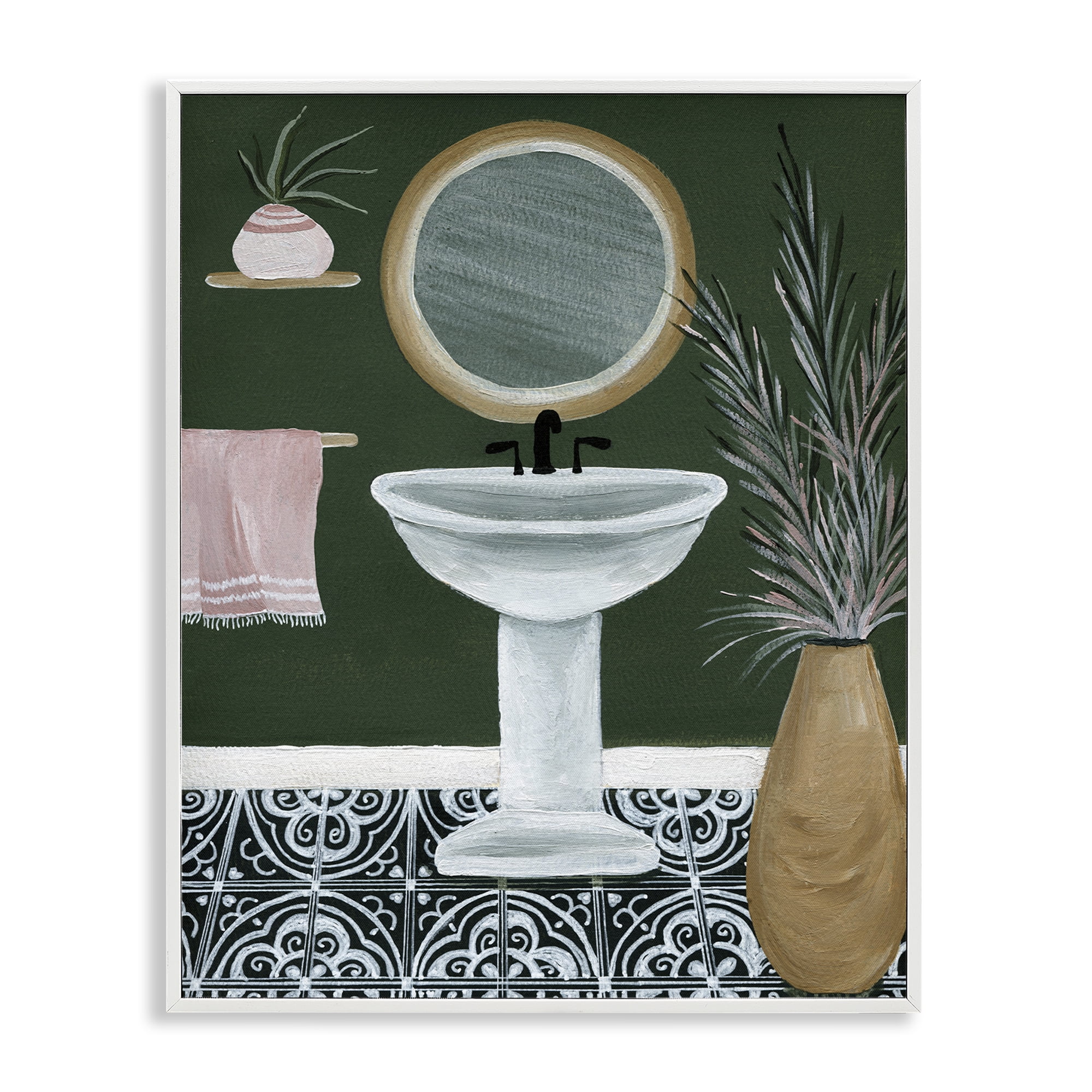 Stupell Industries Chic Green Bathroom Typography Painting White Framed Art Print Wall Art, 16 x 20