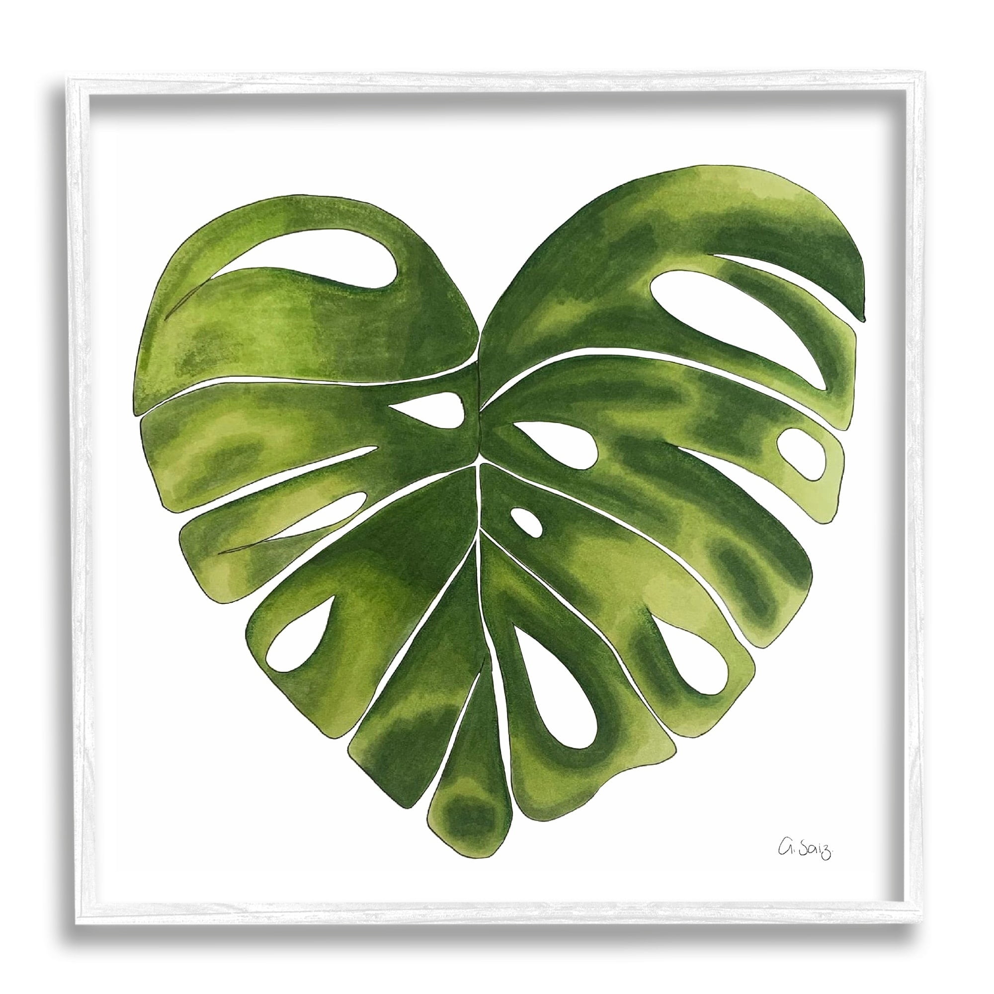 Stupell Industries Chic Green Monstera House Plant Leaf Botanical Framed Wall Art, 24 x 24, Design by Ale Saiz Studio
