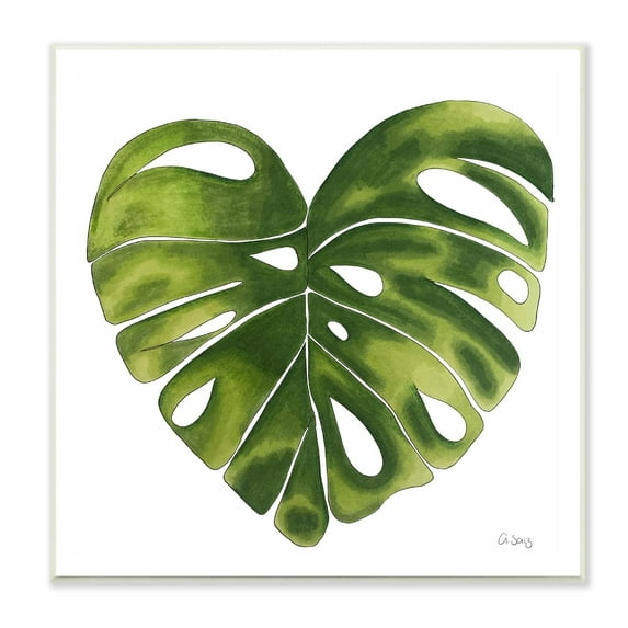 Stupell Chic Green Monstera House Plant Leaf Botanical Wood Wall Art