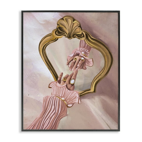 Stupell Industries Chic Hand Mirror Reflection People Painting Black Framed Art Print Wall Art, 11 x 14