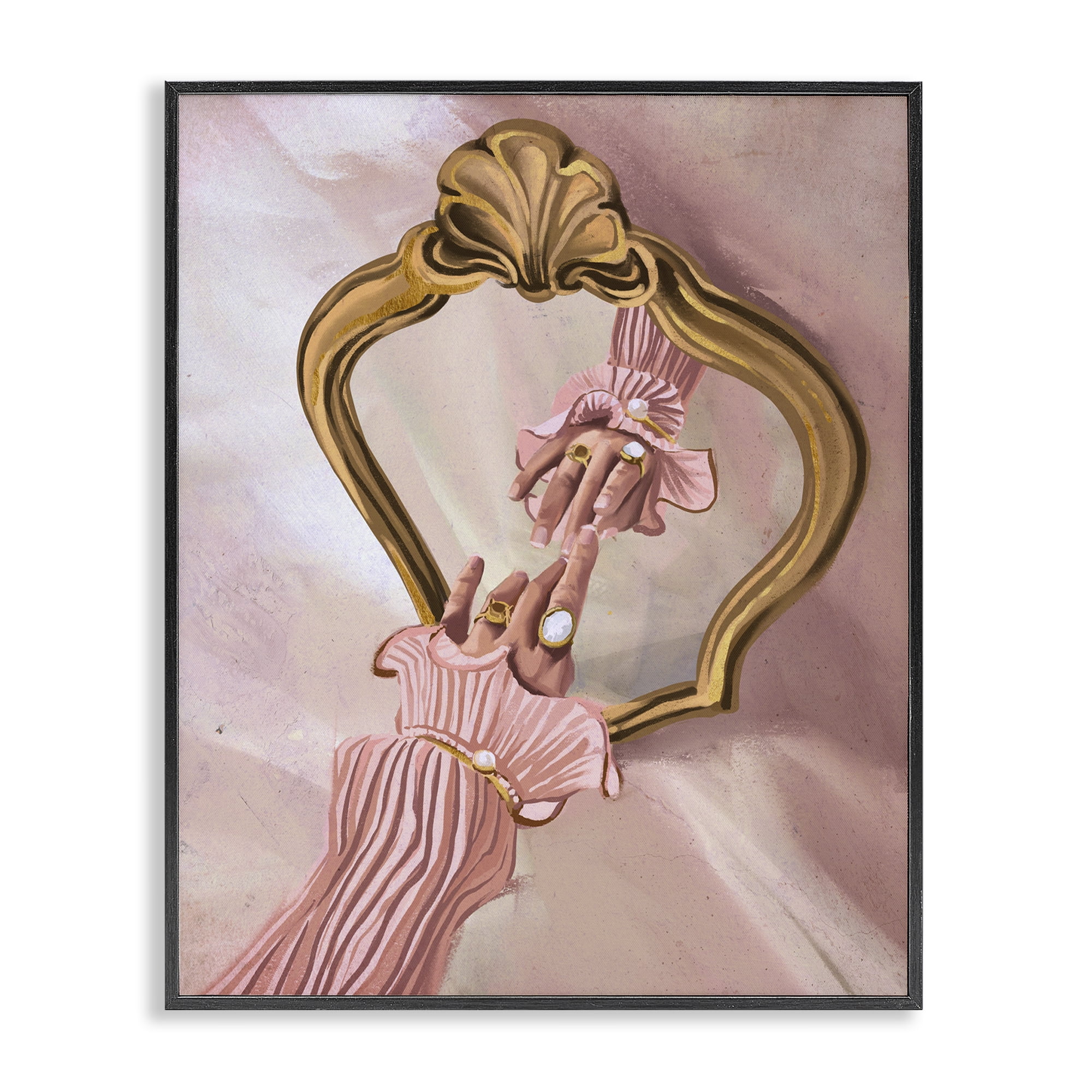 Stupell Industries Chic Hand Mirror Reflection People Painting Black Framed Art Print Wall Art, 16 x 20