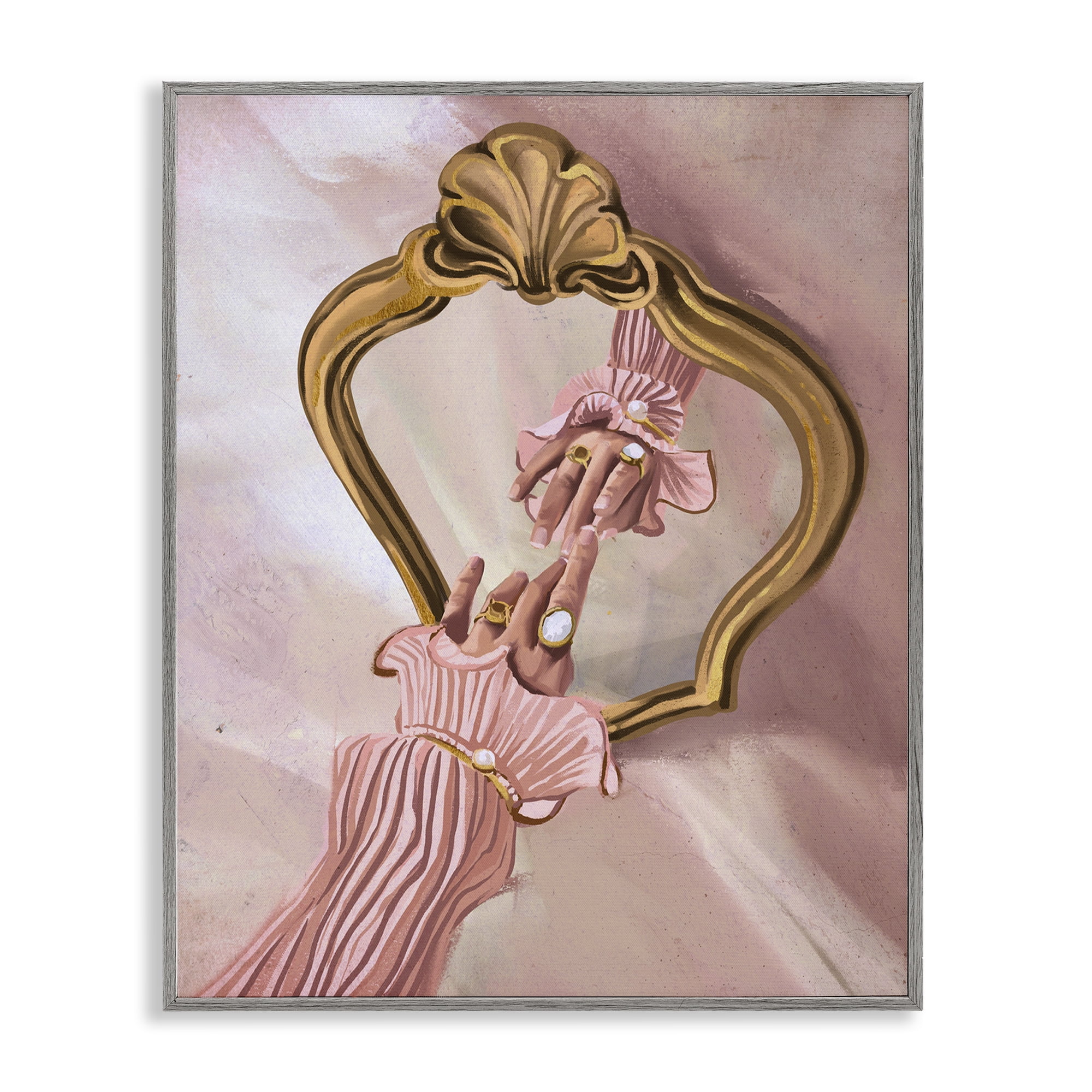 Stupell Industries Chic Hand Mirror Reflection People Painting Gray Framed Art Print Wall Art, 16 x 20