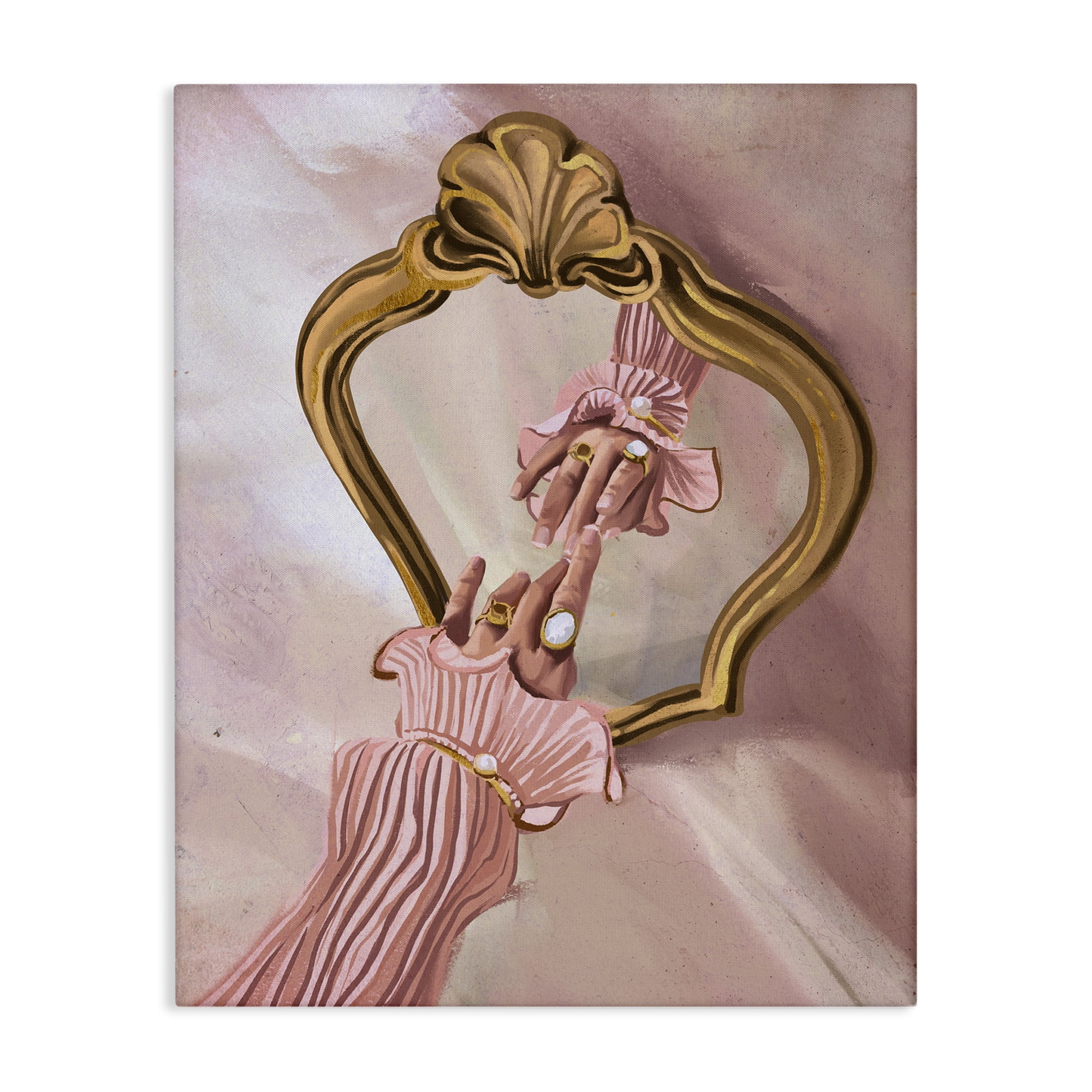 Stupell Industries Chic Hand Mirror Reflection People Painting Wrapped Canvas Art Print Wall Art, 16 x 20