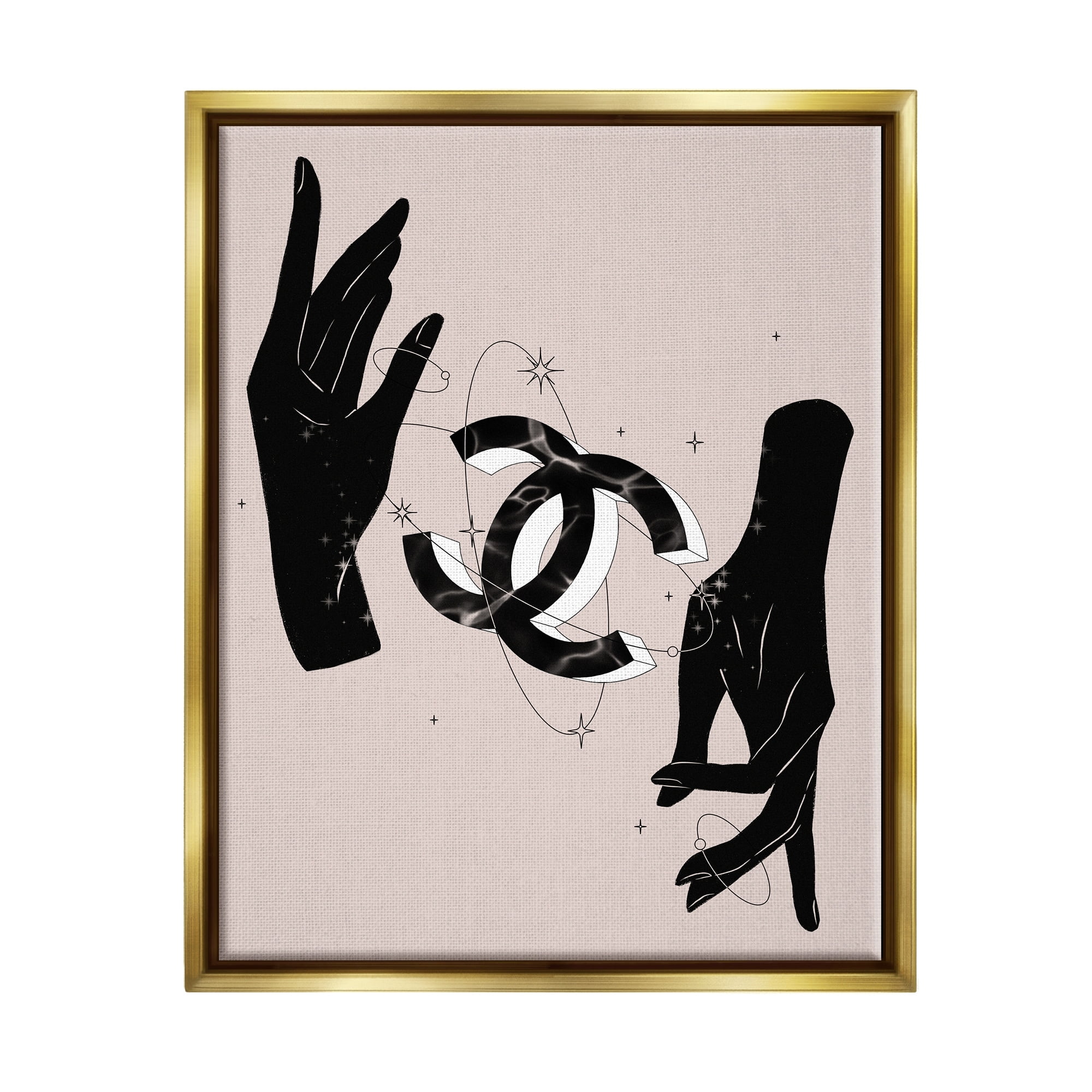 Stupell Industries Chic Hands Silhouette Surrounding Glam Fashion Emblem Graphic Art Metallic Gold Floating Framed Canvas Print Wall Art, Design by Ziwei Li