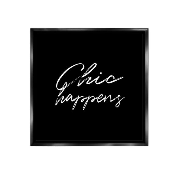 Stupell Industries Chic Happens on Black Beauty & Fashion Painting Black Floater Framed Canvas Art Print Wall Art, 18 x 18