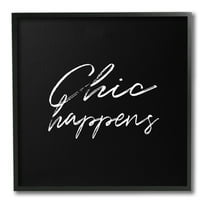 Stupell Industries Chic Happens on Black Beauty & Fashion Painting Black Framed Art Print Wall Art, 12 x 12