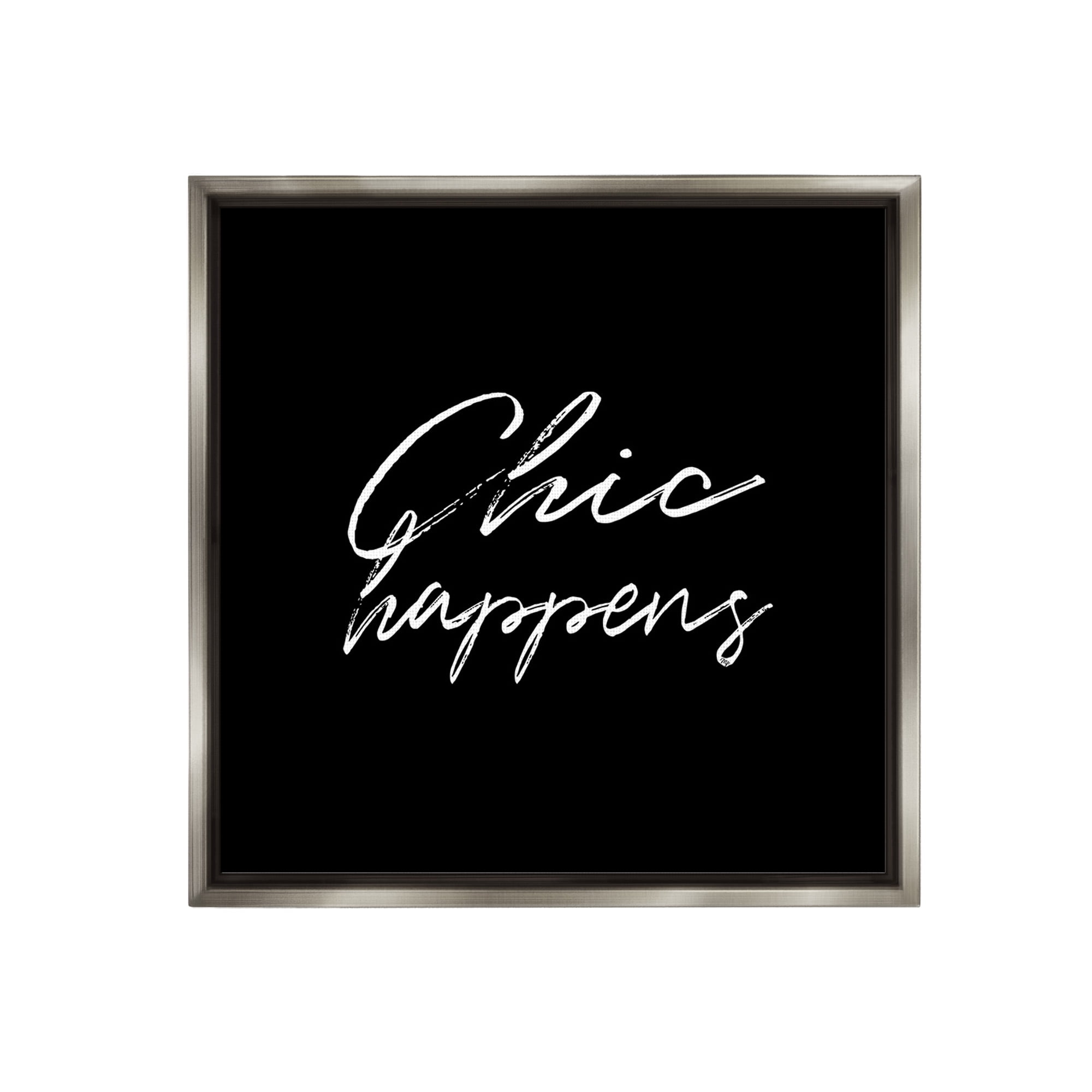 Stupell Industries Chic Happens on Black Beauty & Fashion Painting Gray Floater Framed Canvas Art Print Wall Art, 18 x 18