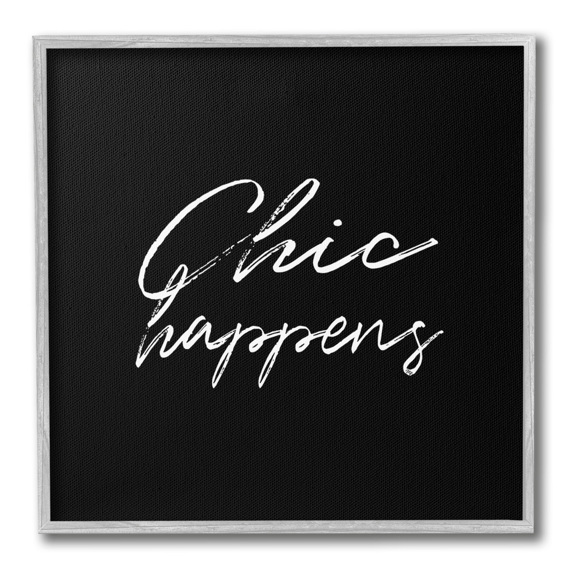 Stupell Industries Chic Happens on Black Beauty & Fashion Painting Gray Framed Art Print Wall Art, 24 x 24