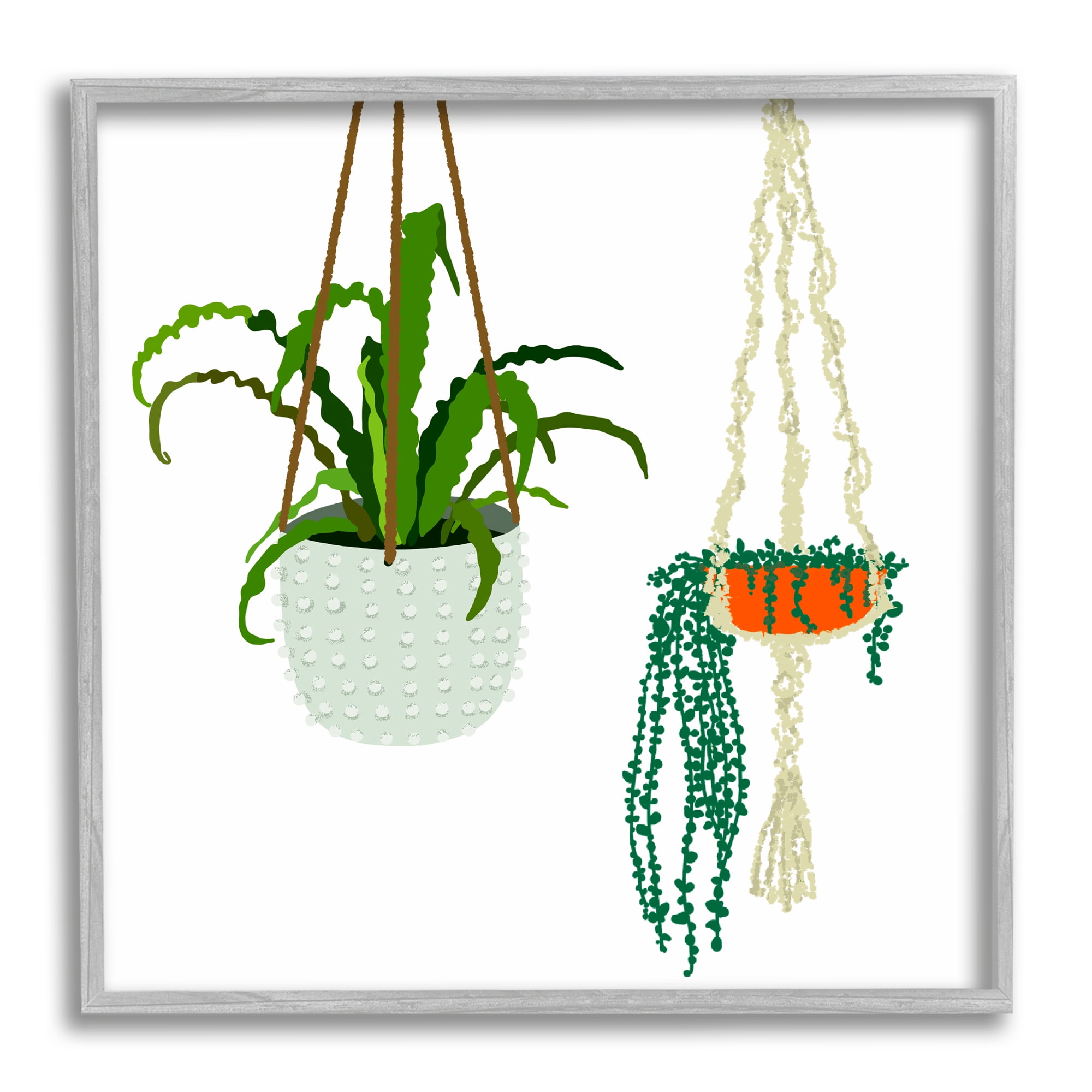 Stupell Industries Chic Indoor Potted Plants Modern Fern Foliage Botanical & Floral Painting Gray Framed Art Print Wall Art, 24 x 24