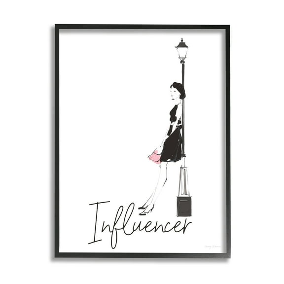 Stupell Industries Chic Influencer Calligraphy Woman Leaning Lamp Post Graphic Art Black Framed Art Print Wall Art, Design by Avery Tillmon