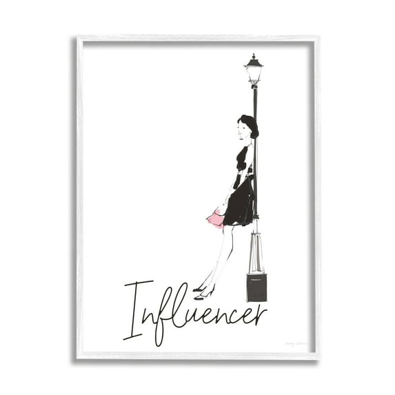 Stupell Industries Chic Influencer Calligraphy Woman Leaning Lamp Post Graphic Art White Framed Art Print Wall Art, Design by Avery Tillmon