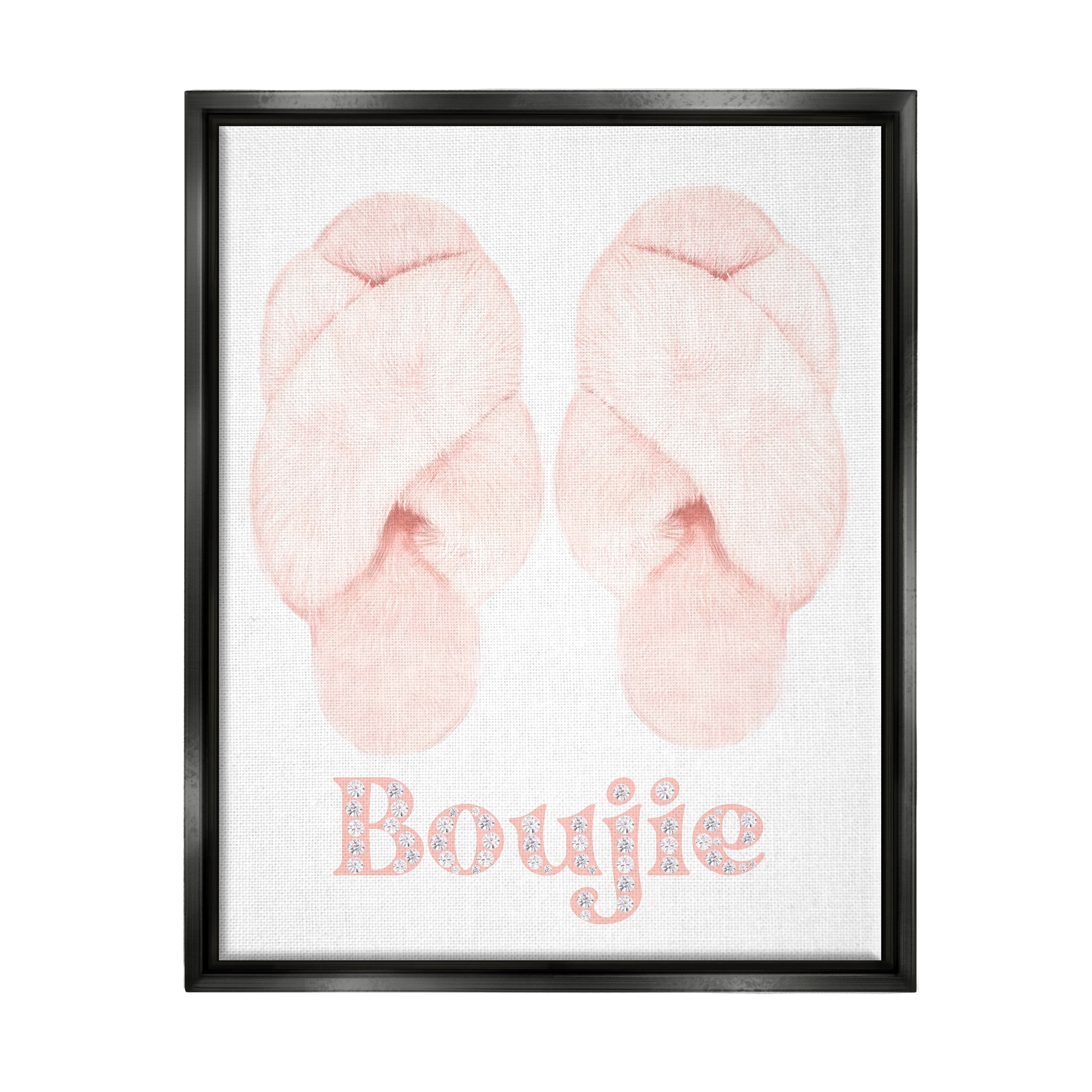 Stupell Industries Chic Luxury Slippers Glam Boujie Fashion Text Graphic Art Jet Black Floating Framed Canvas Print Wall Art, Design by Ziwei Li
