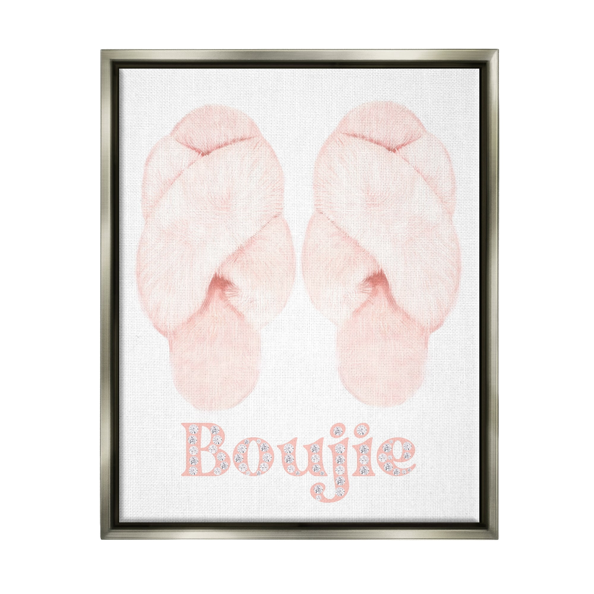 Stupell Industries Chic Luxury Slippers Glam Boujie Fashion Text Graphic Art Luster Gray Floating Framed Canvas Print Wall Art, Design by Ziwei Li