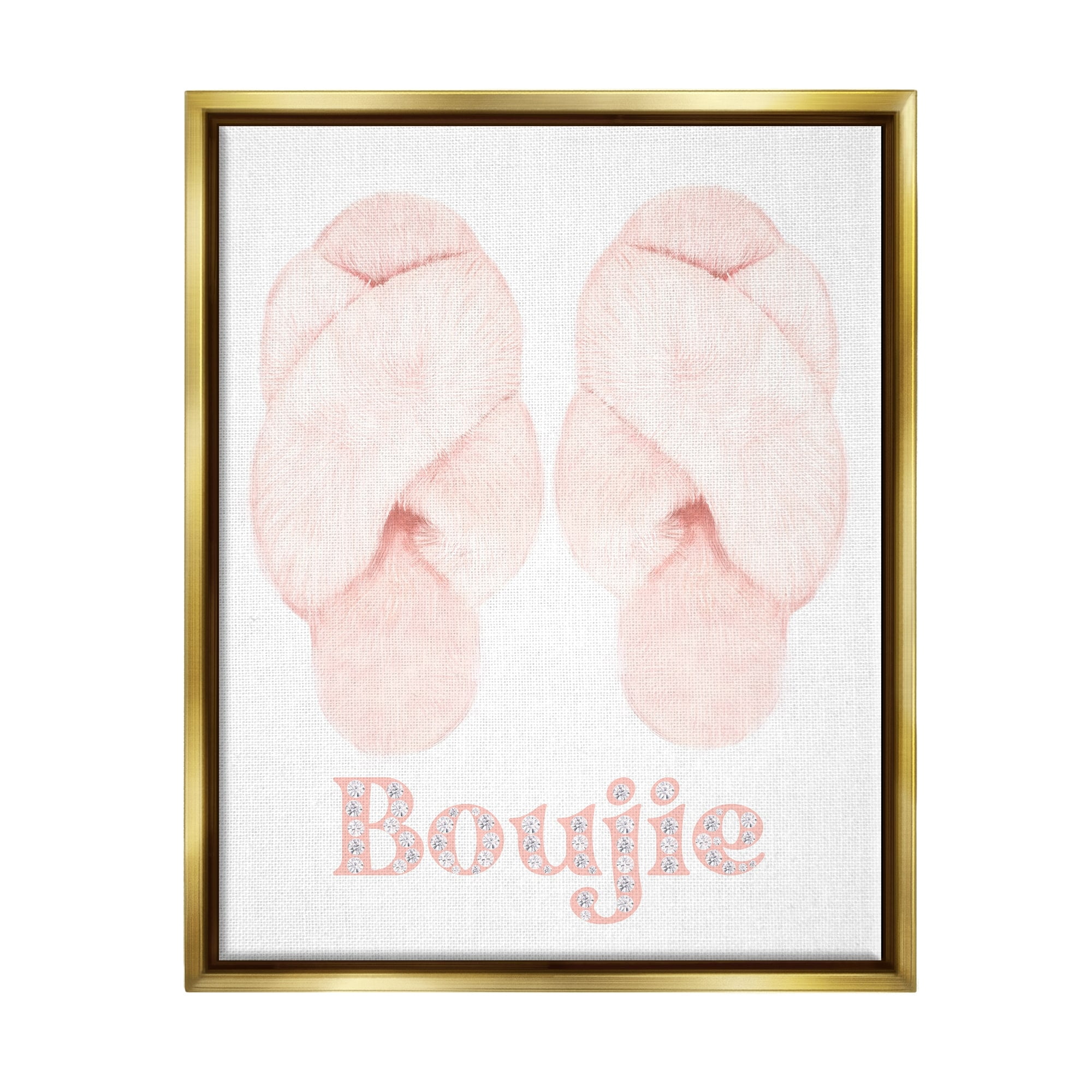 Stupell Industries Chic Luxury Slippers Glam Boujie Fashion Text Graphic Art Metallic Gold Floating Framed Canvas Print Wall Art, Design by Ziwei Li