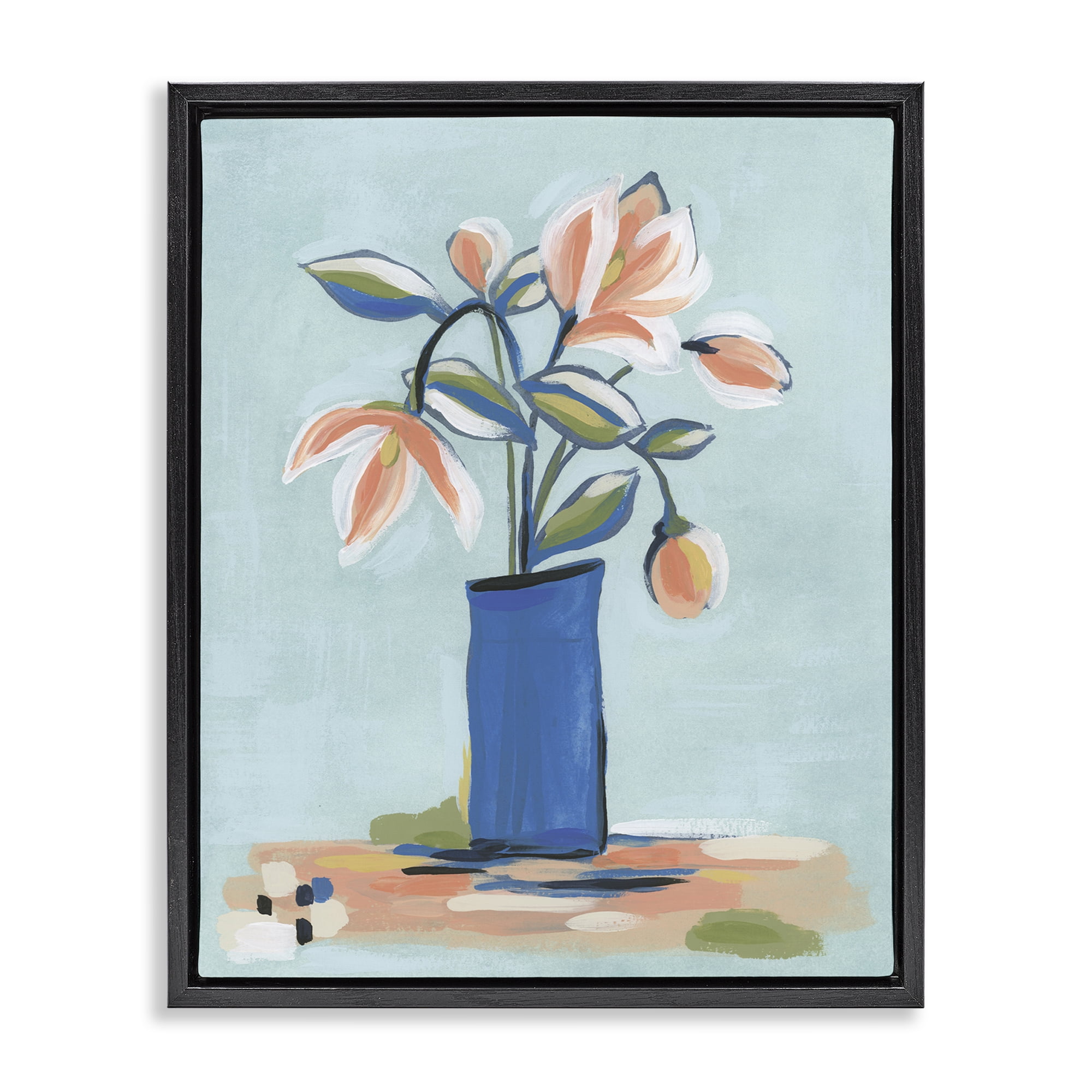 Stupell Industries Chic Modern Bouquet Plants & Flowers Painting Black Floater Framed Canvas Art Print Wall Art, 25 x 31
