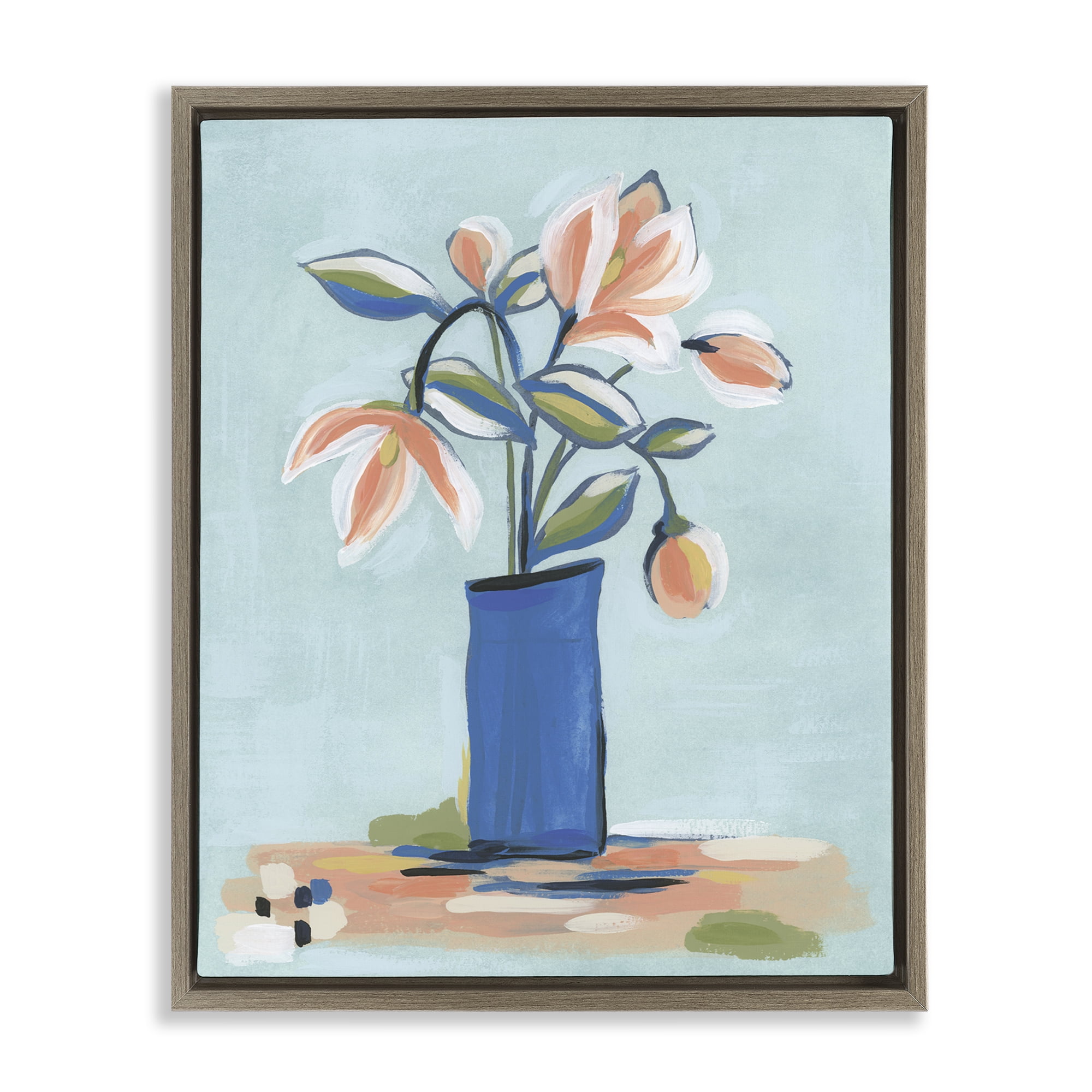 Stupell Industries Chic Modern Bouquet Plants & Flowers Painting Brown Floater Framed Canvas Art Print Wall Art, 17 x 21