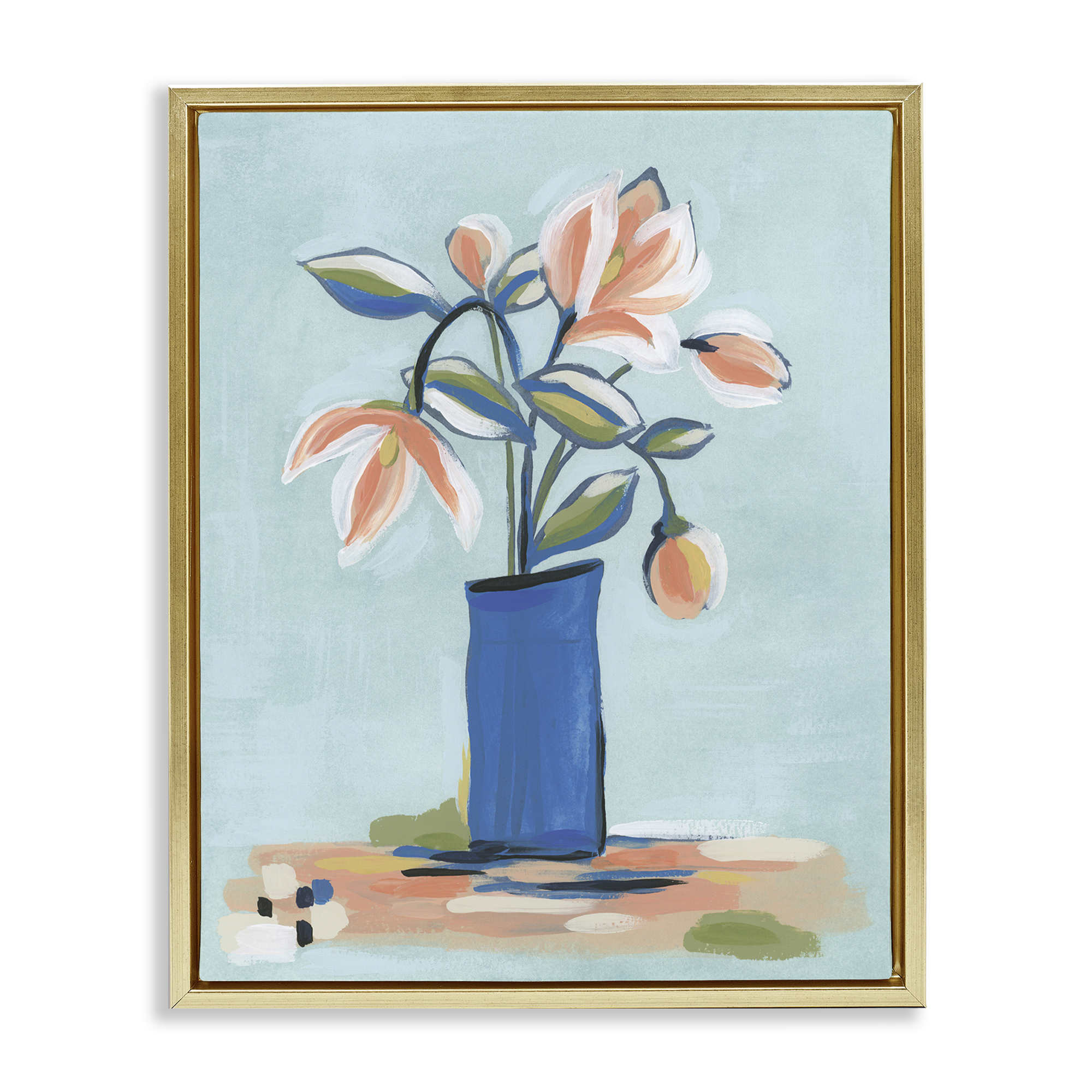 Stupell Industries Chic Modern Bouquet Plants & Flowers Painting Gold Floater Framed Canvas Art Print Wall Art, 25 x 31