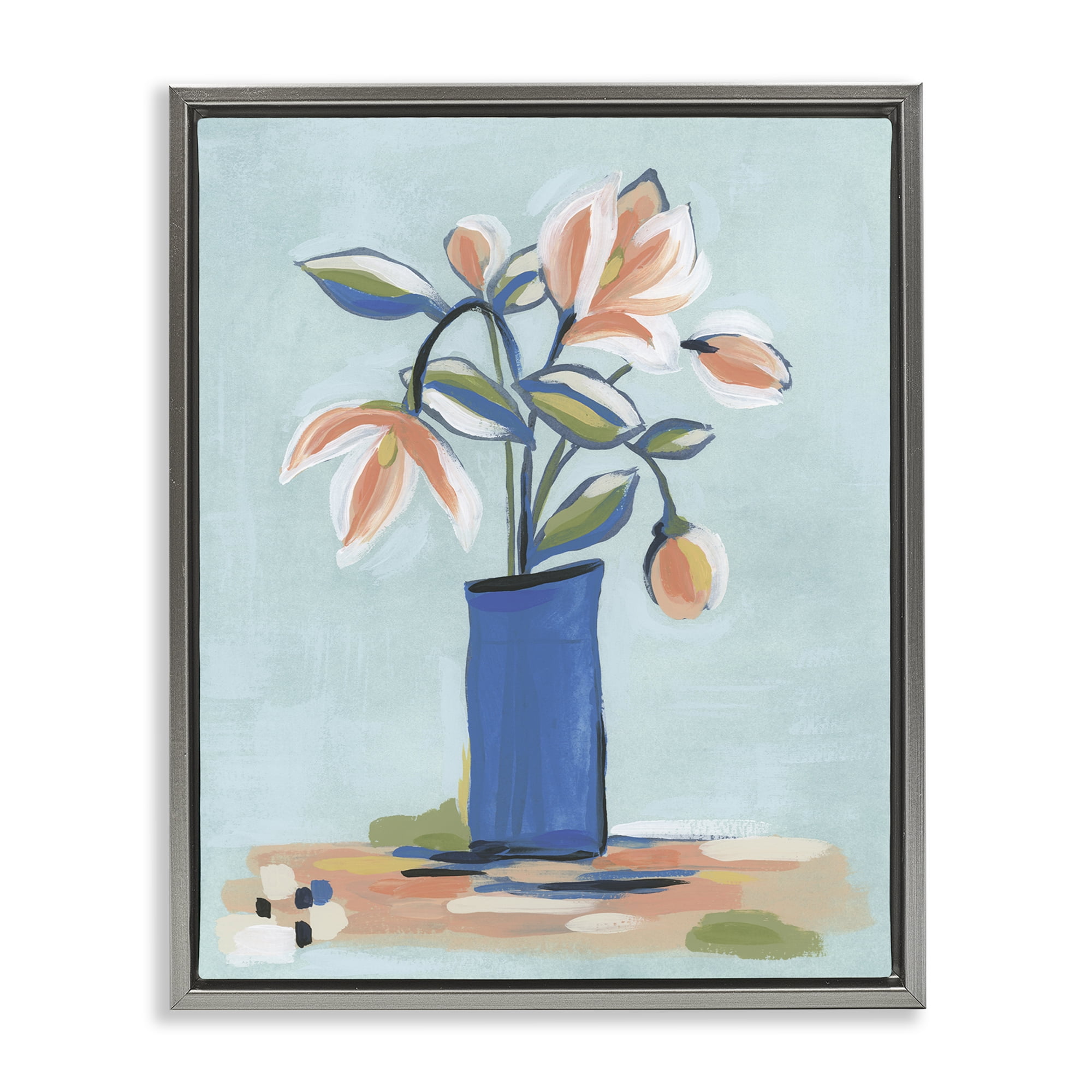 Stupell Industries Chic Modern Bouquet Plants & Flowers Painting Gray Floater Framed Canvas Art Print Wall Art, 25 x 31