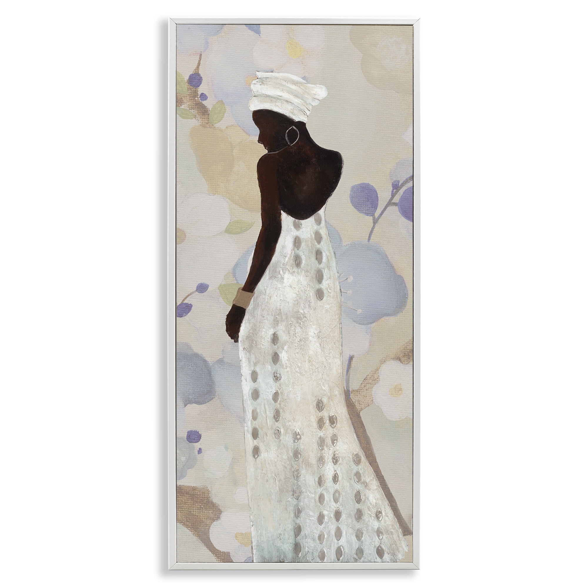 Stupell Industries Chic Natural Hues Woman People Painting White Framed Art Print Wall Art, 10 x 24