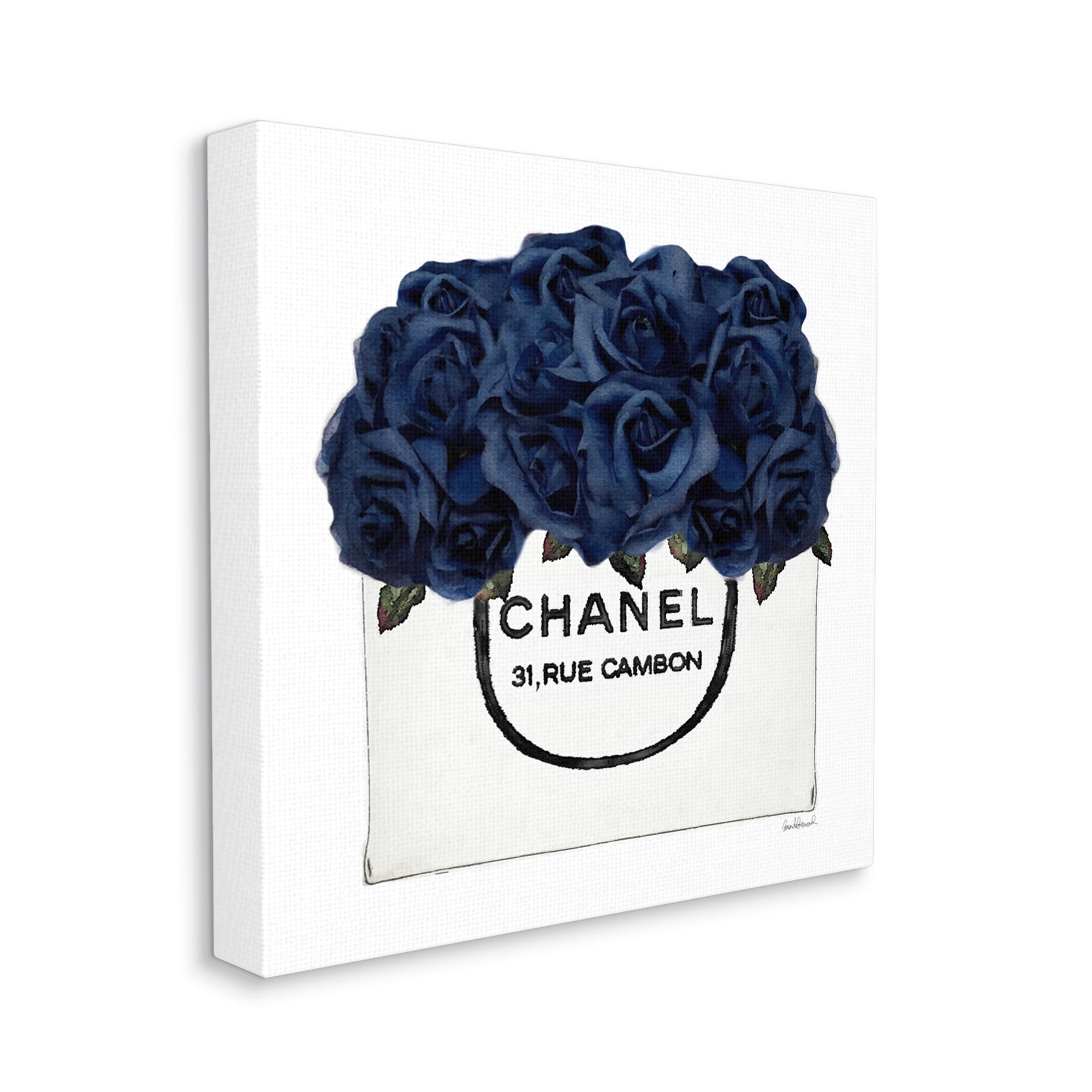 Navy Blue Roses in White Fashion Bag Canvas Wall Art, 24 x 24