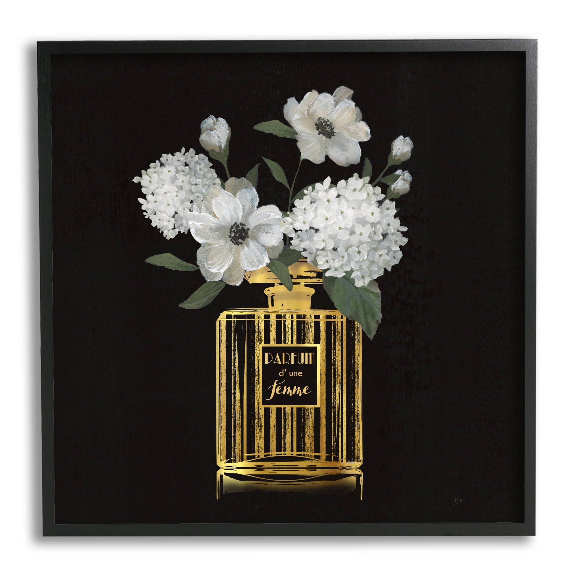 Stupell Industries Chic Perfume Blossoms Botanical & Floral Painting Black Framed Art Print Wall Art, 24 x 24