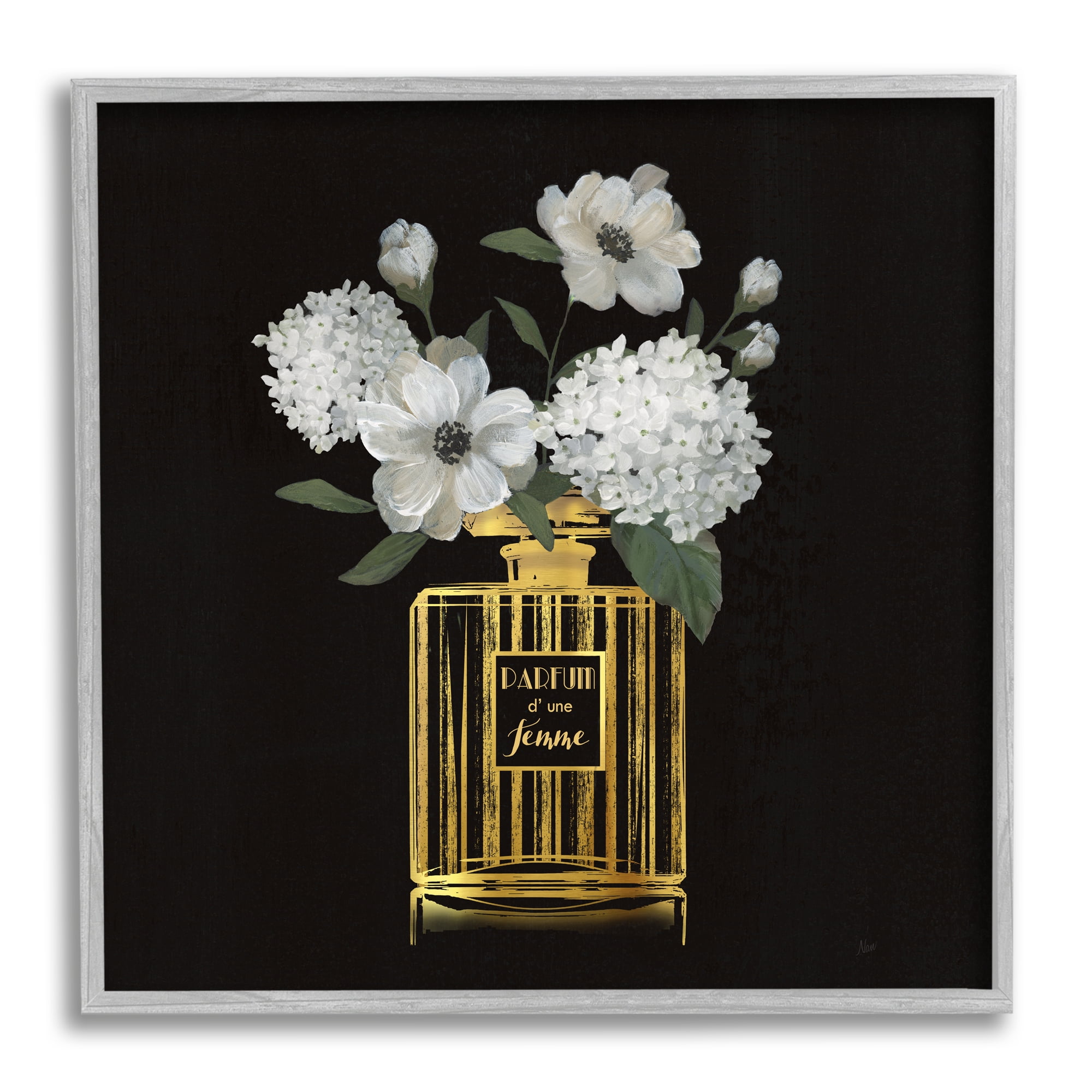 Stupell Industries Chic Perfume Blossoms Botanical & Floral Painting Gray Framed Art Print Wall Art, 12 x 12