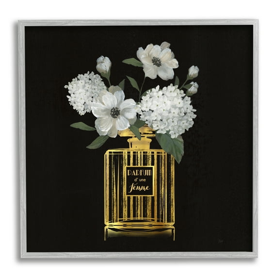 Stupell Industries Chic Perfume Blossoms Botanical & Floral Painting Gray Framed Art Print Wall Art, 17 x 17