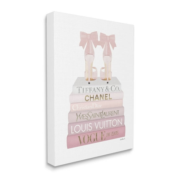 Stupell Industries Chic Pink Bow Shoes Glam Fashion Bookstack Beauty & Fashion Painting Gallery Wrapped Canvas Print Wall Art, 30 x 40
