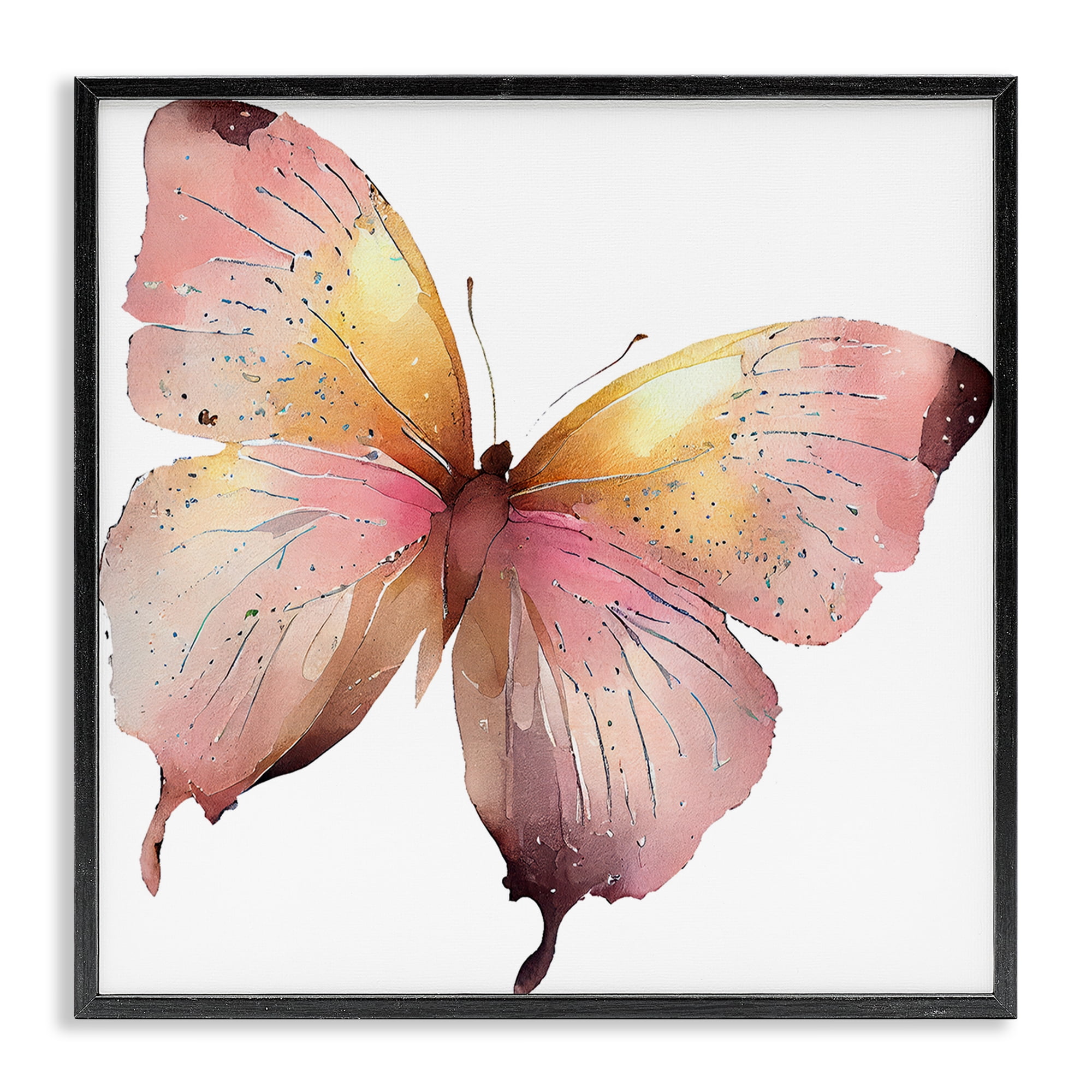Stupell Industries Chic Pink Butterfly Animals Painting Black Framed Art Print Wall Art, 24 x 24